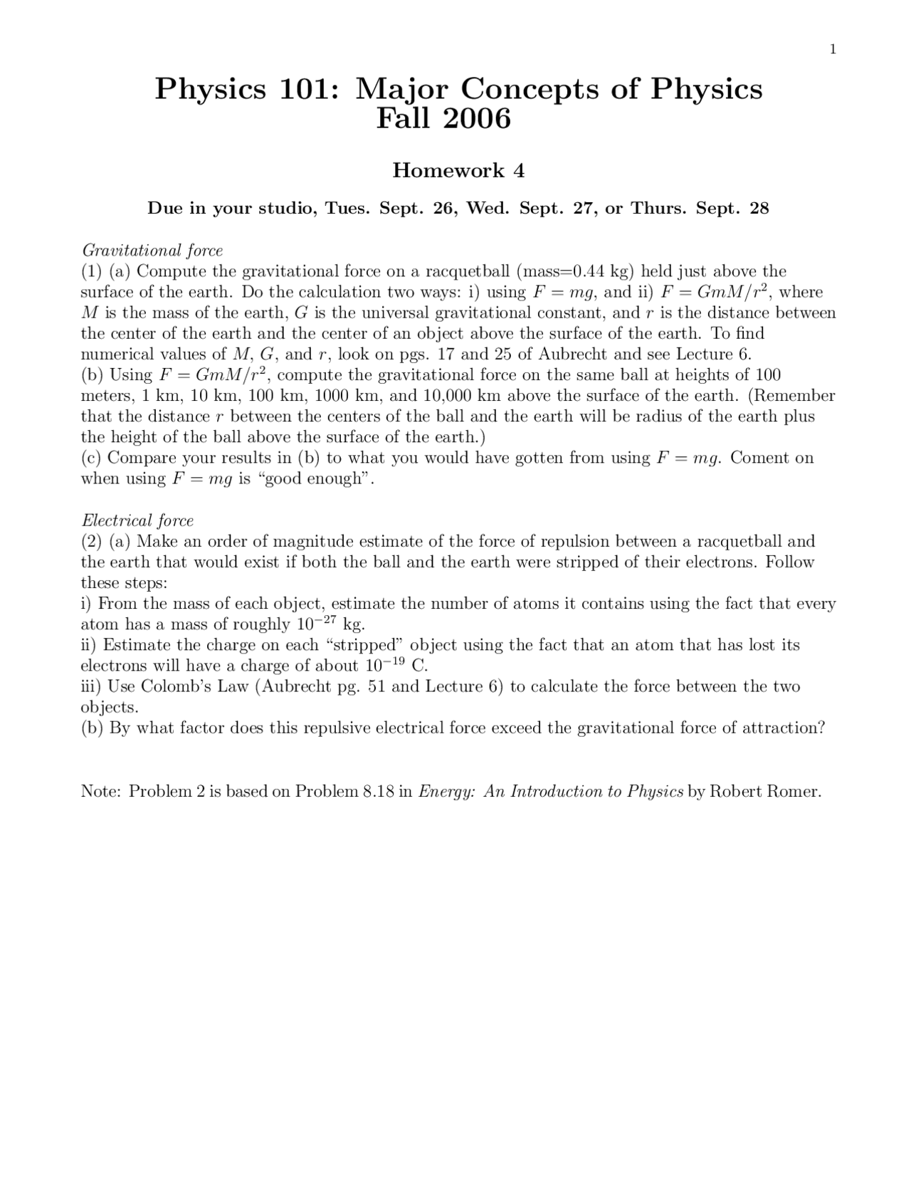 Major Concepts of Physics I - Homework 4 | PHY 101 - Docsity
