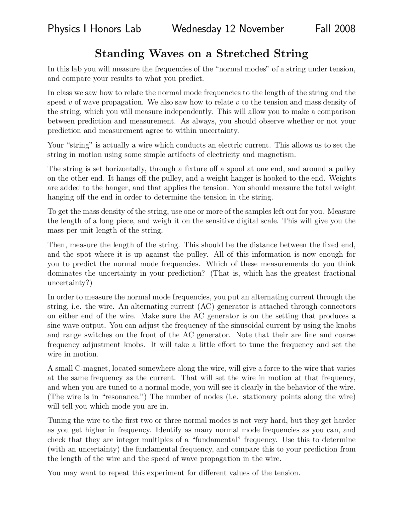 Standing Waves on a Stretched String - Physics I Honors | PHYS 1150 ...