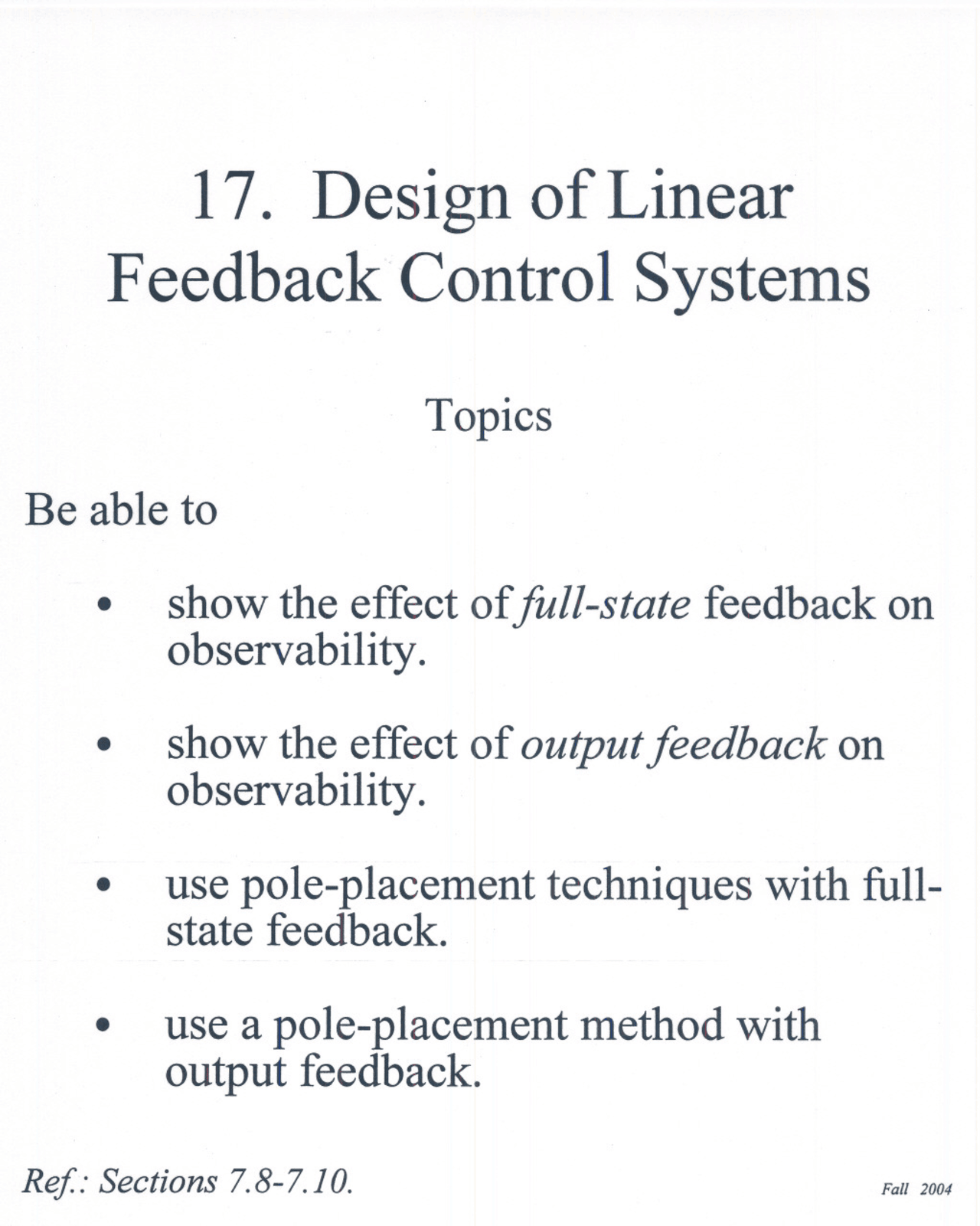 Designs of Linear Feedback Control Systems | ECSE 6400 - Docsity
