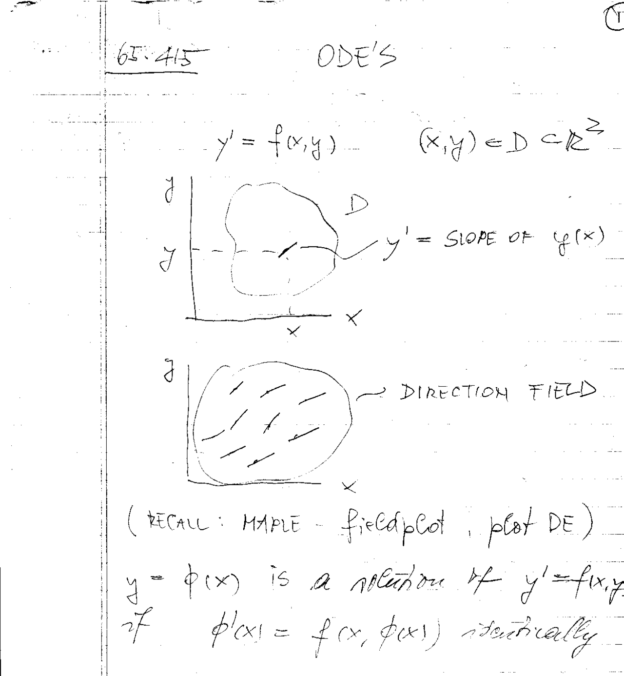 Handwritten Notes on Ordinary Differential Equation and Dynamics MATH
