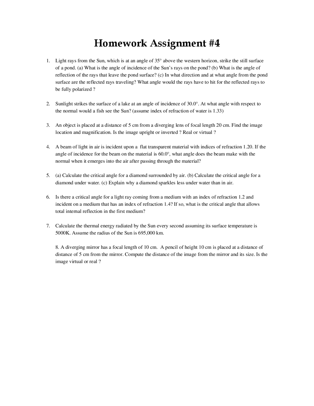 Assignment 4 Problems - Major Concepts of Physics I | PHY 102 - Docsity