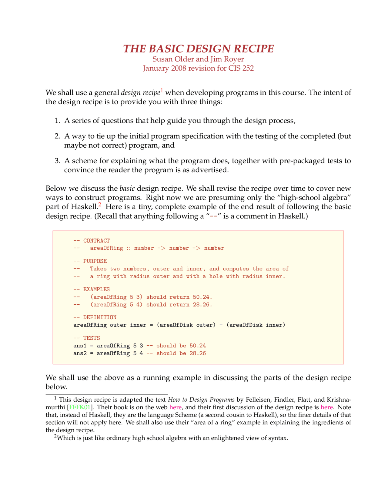 Notes on Basic Design Recipe | Introduction to Computer Science | CIS ...