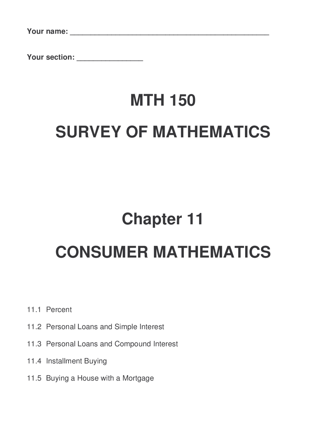 Math Notes Sheet Consumers Math Notes on Consumer Mathematics - Survey of Mathematics | MTH 150 - Docsity