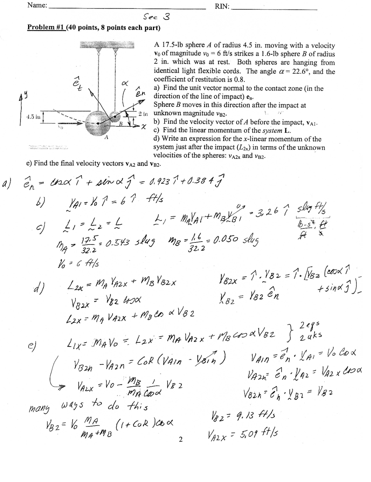 3 Problems with Solutions on Engineering Dynamics - Exam | ENGR 2090 ...