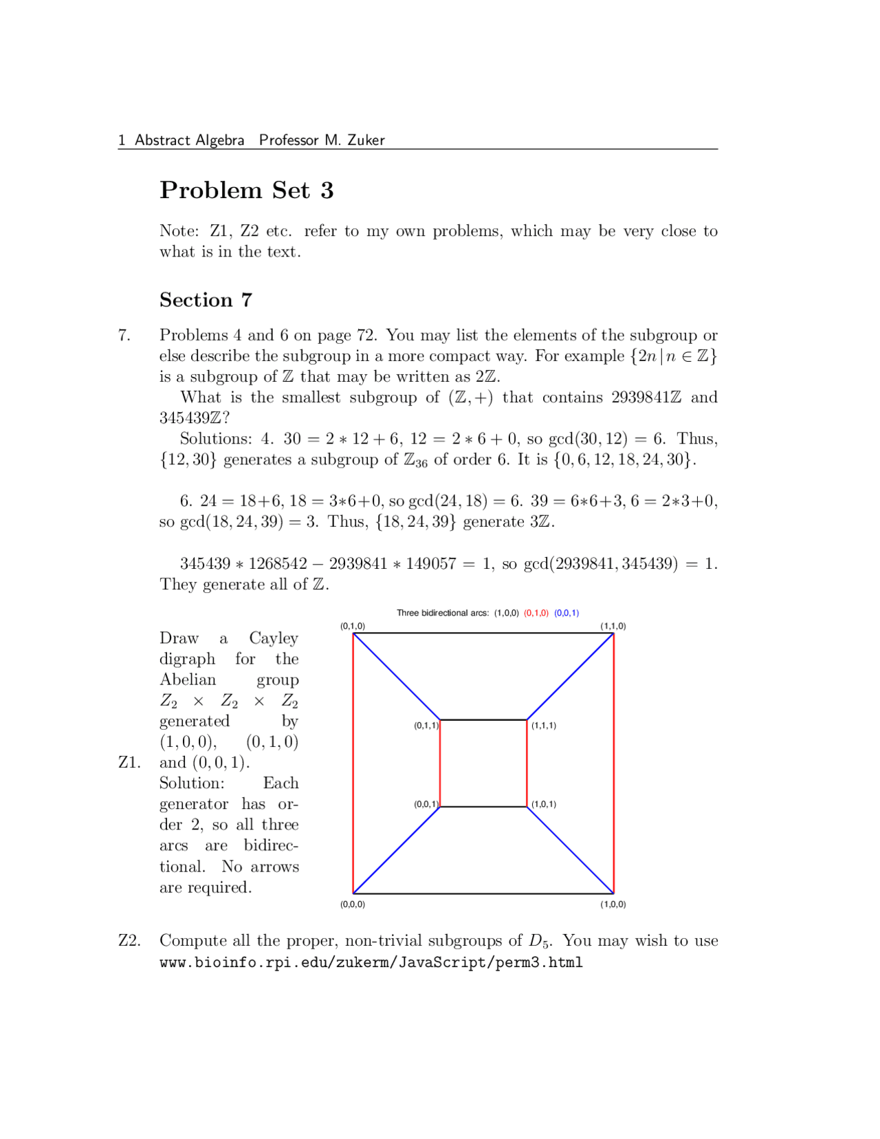 Problem Set 3 with Solution Manual | Abstract Algebra | MATH 4010 ...
