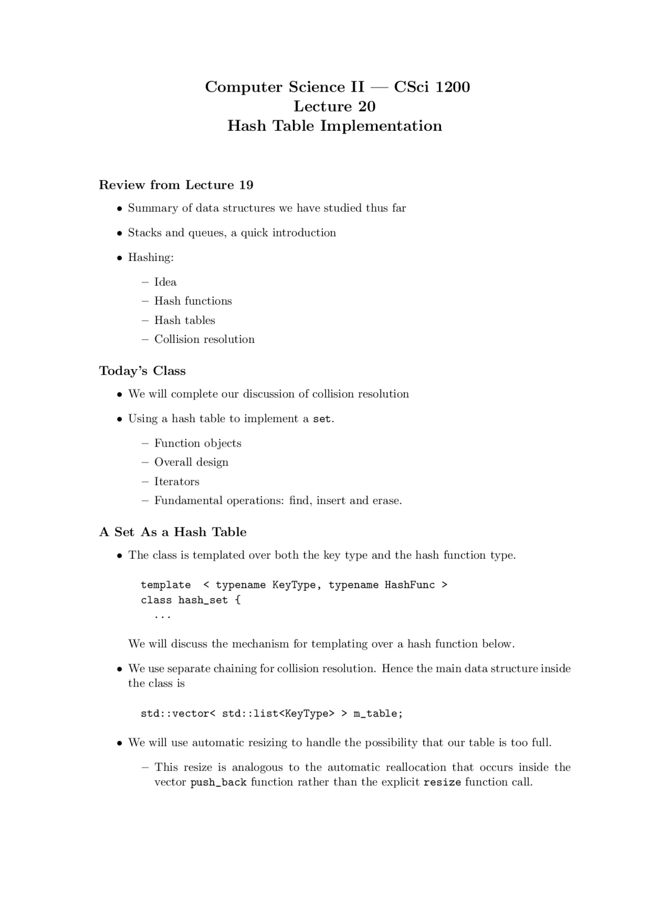 Hash Table Implementation - Data Structure - Notes | CSCI 1200 - Docsity