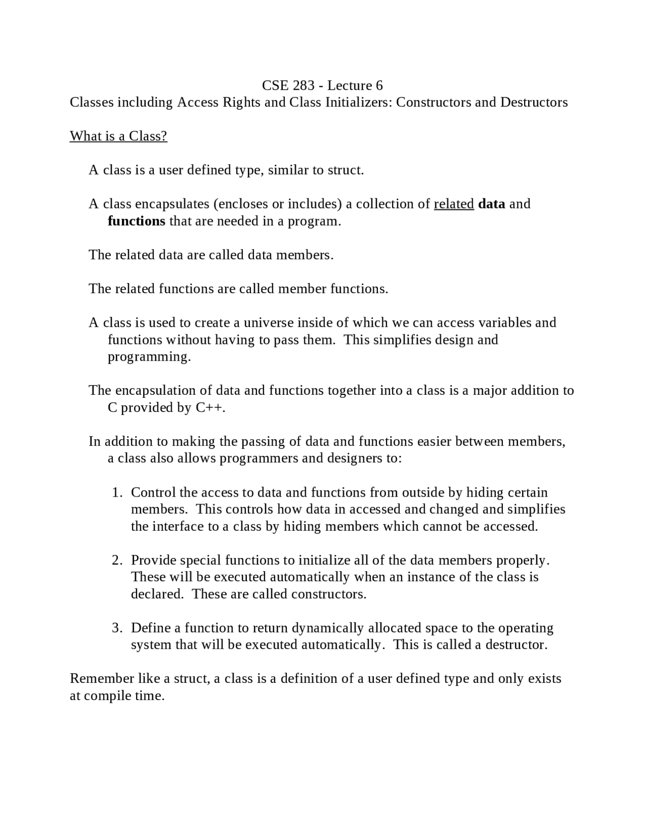 Classes including Access Rights and Class Initializers: Constructors ...
