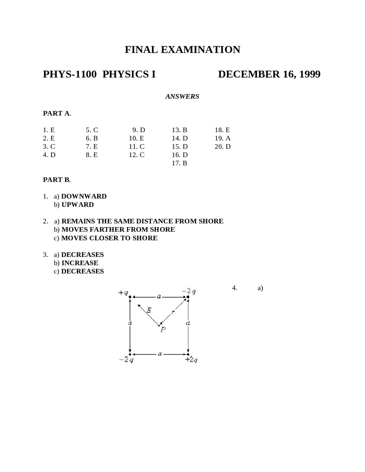 Past Final Examination with Answers - Physics I | PHYS 1100 - Docsity