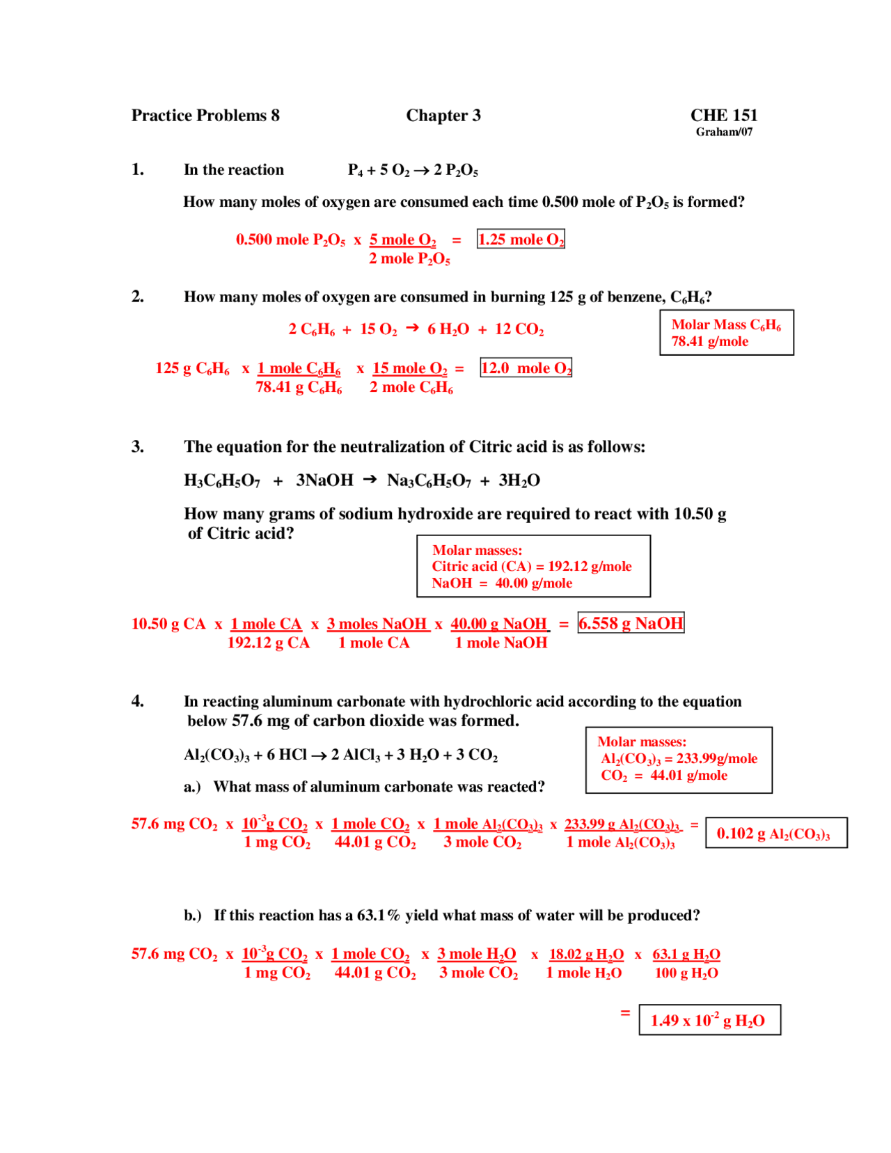 Chemistry Example Problems Practice Problems with Solutions | General College Chemistry I | CHE ...