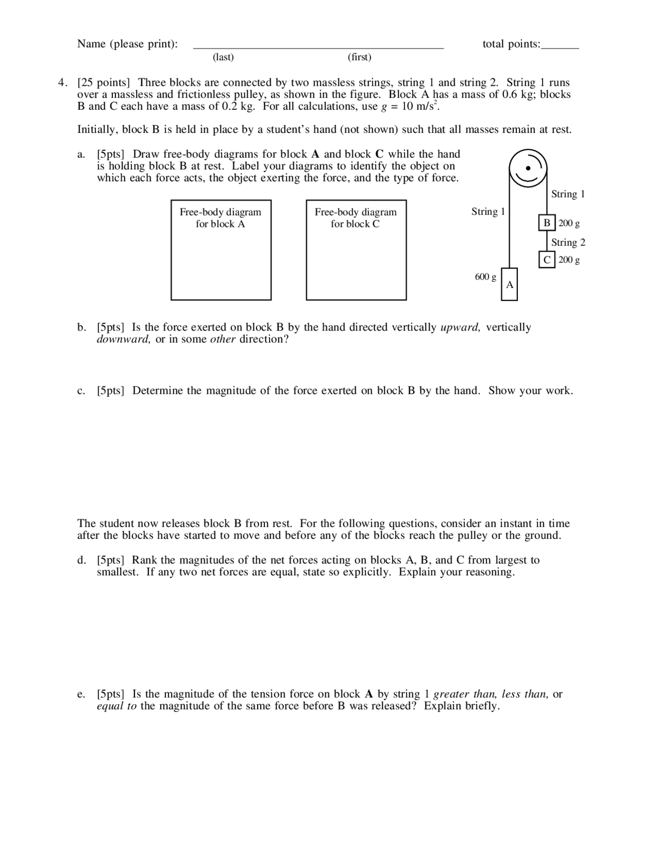 Practice Questions for Exam 2 - General Physics I | PHY 211 - Docsity