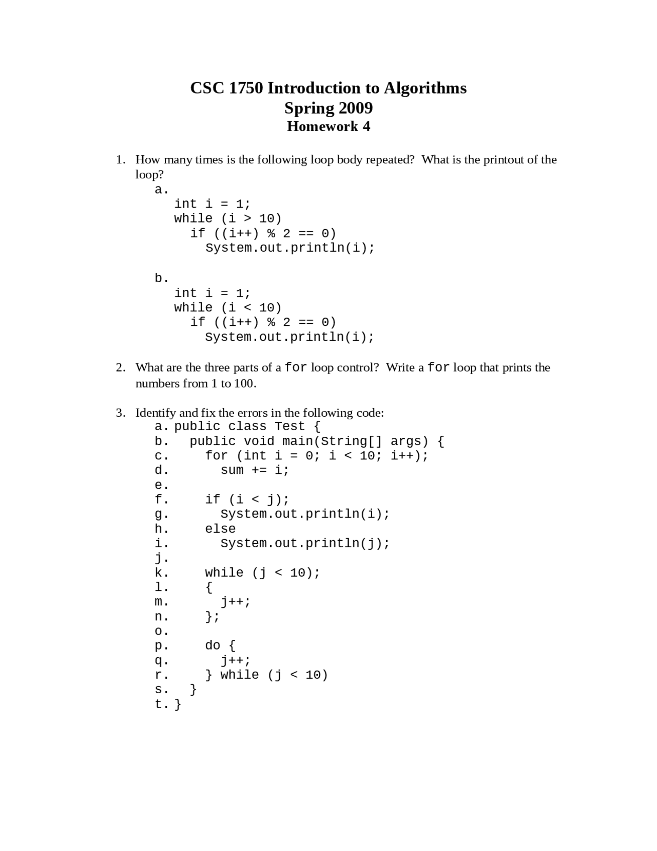 Introduction to Algorithms - Homework 4 Questions | CSC 1750 - Docsity
