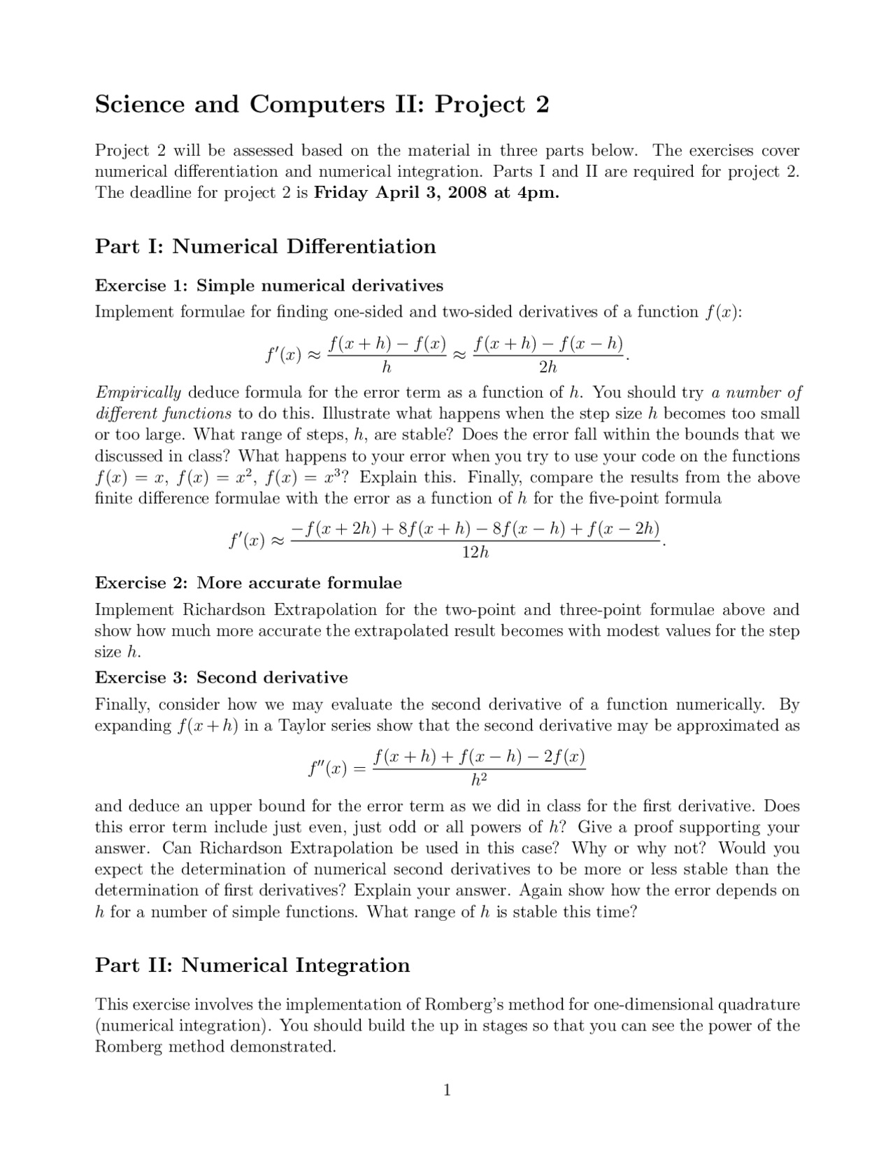Project 2 - Numerical Differentiation, Numerical Integration | PHY 308 ...