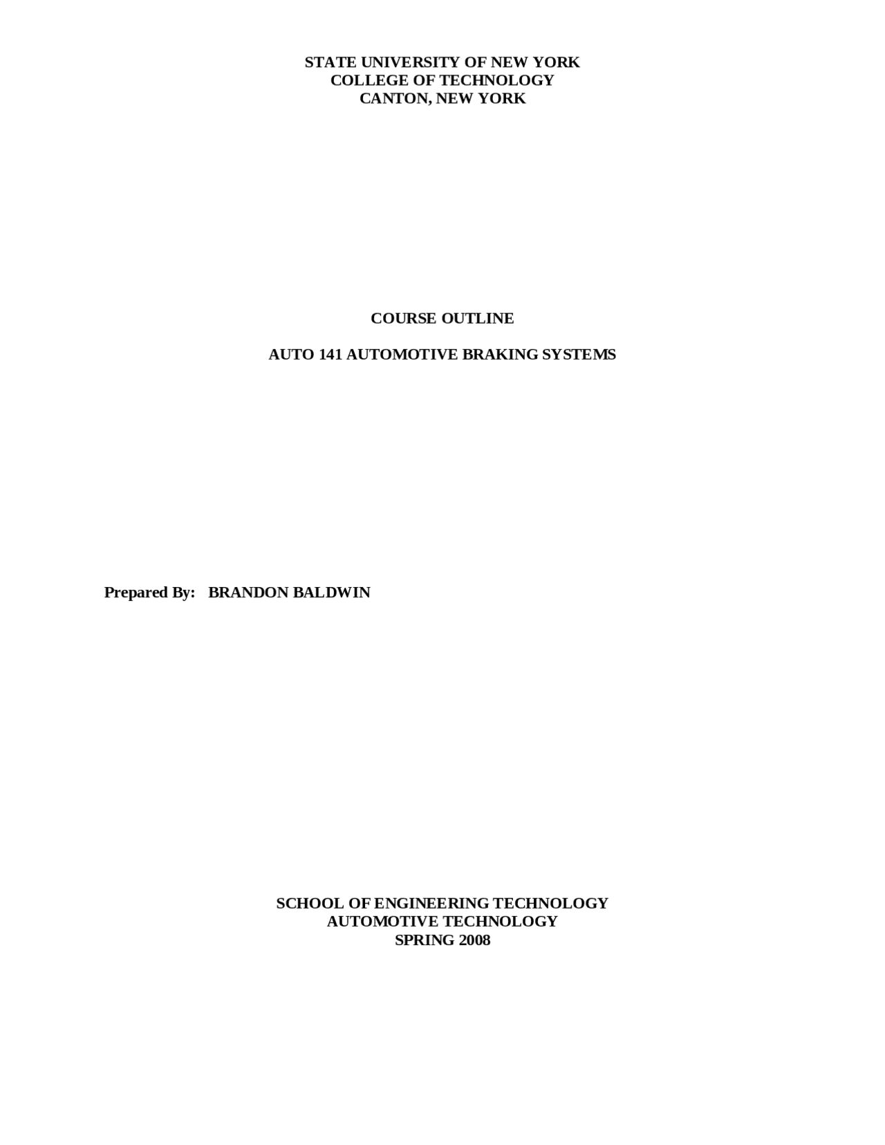 Auto Lab Example Paper Lab for Automatic Braking System | AUTO 141 - Docsity