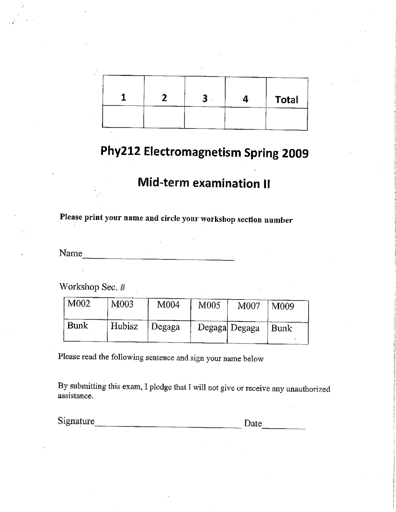 Solutions to Midterm Exam 2 for General Physics II | PHY 212 - Docsity