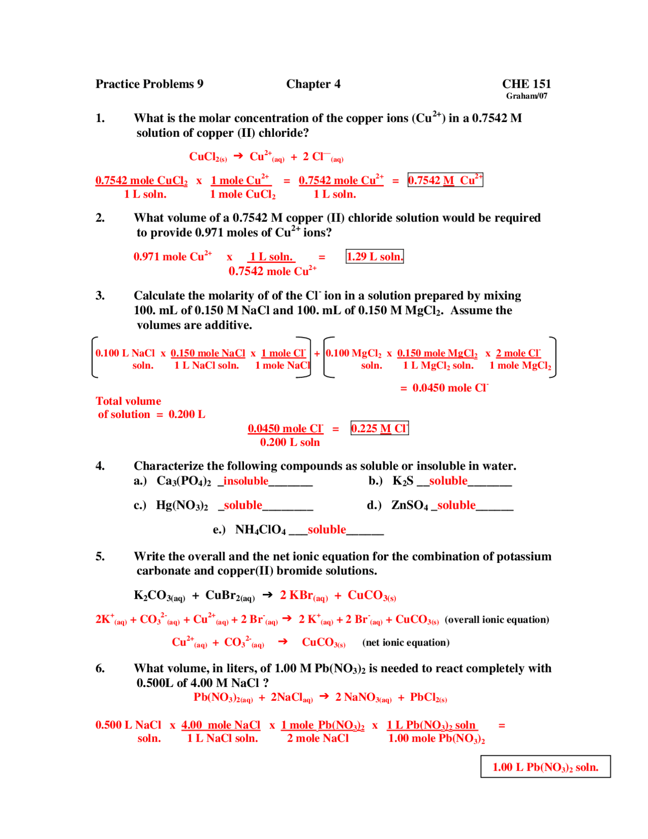 Practice Problems with Solution on General College Chemistry 1 | CHE ...