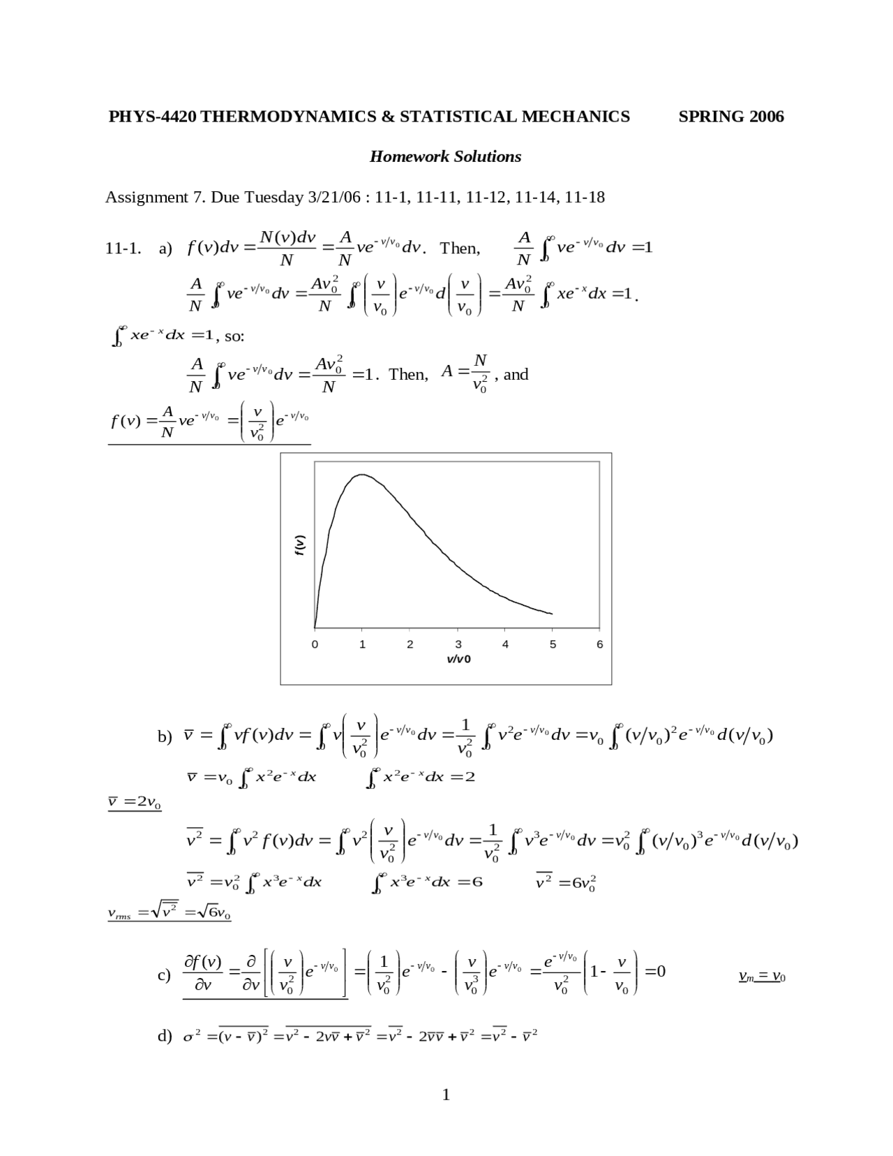 Homework 7 Solutions -Thermodynamic and Statistical Mechanics | PHYS ...