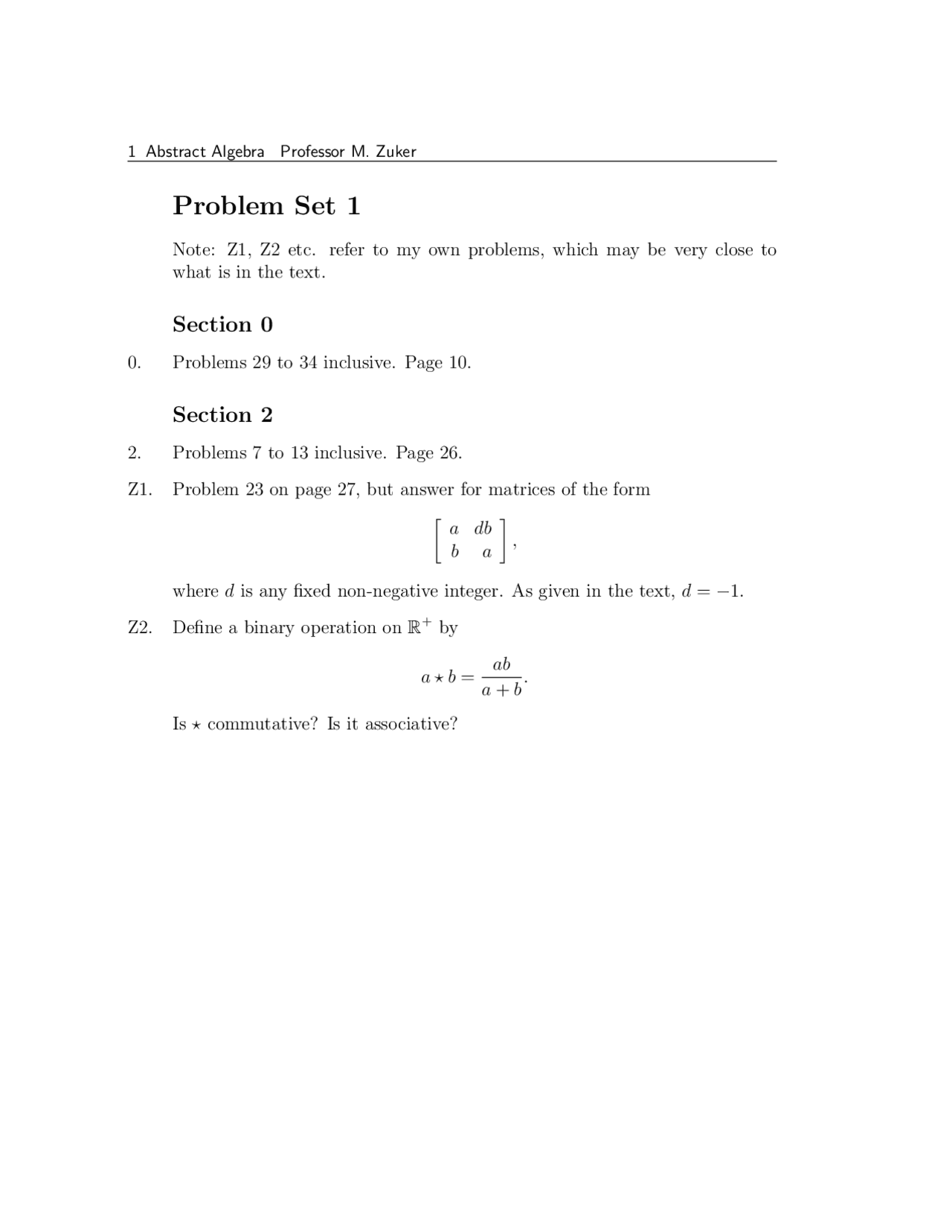 Problem Set 1 for Abstract Algebra | MATH 4010 - Docsity