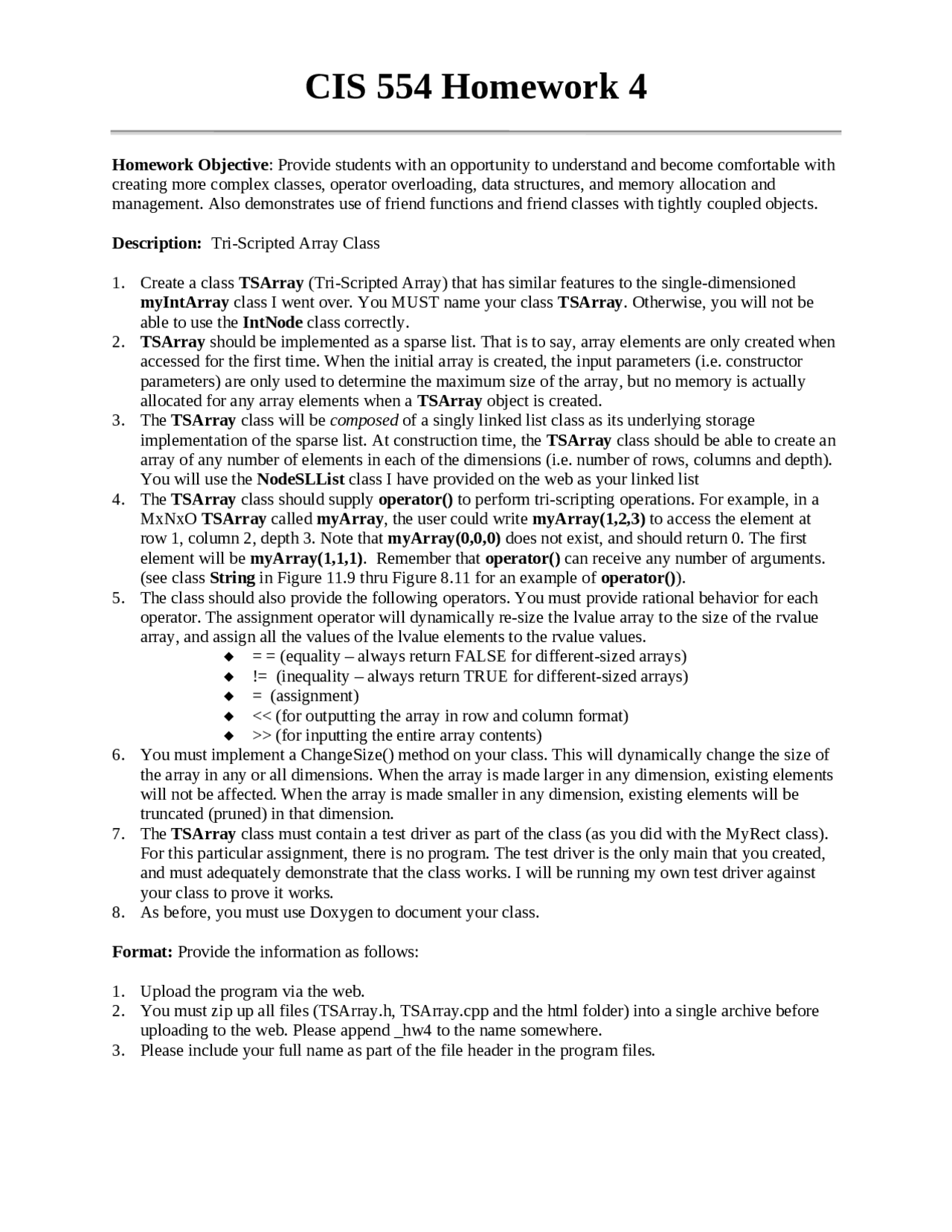 Homework 4 - Object Oriented Programming in C++ | CIS 554 - Docsity