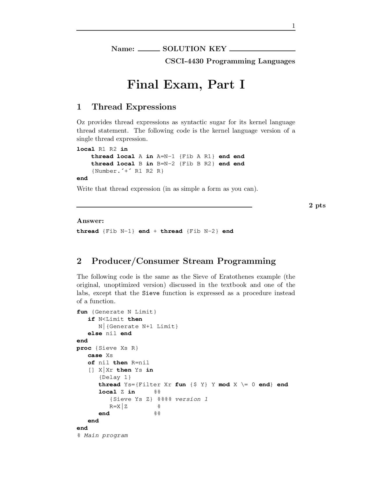 fall 2024 - cs441 - 1 - sol | pdf | python... Final Exam Solution Key - Programming Languages | CSCI 4430 - Docsity