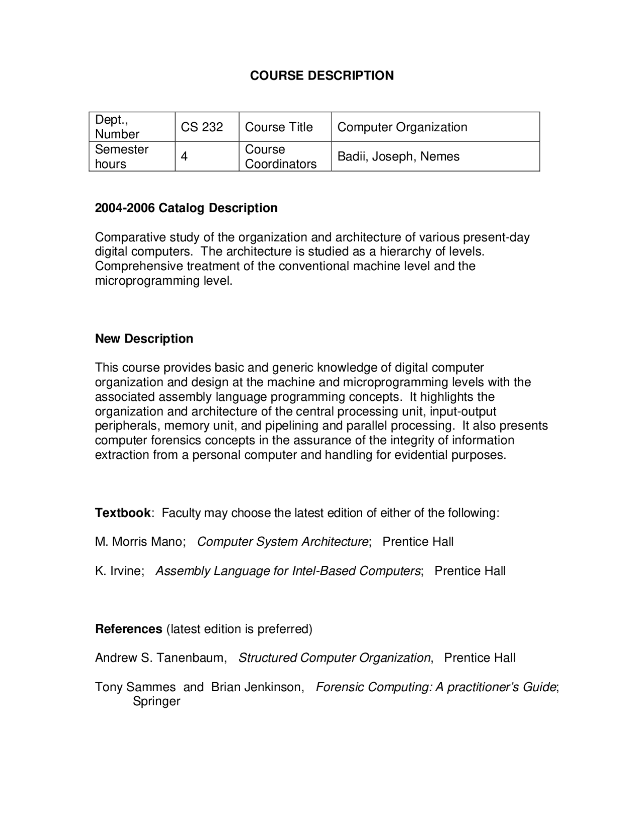 Computer Organization - Course Description | CS 232 - Docsity