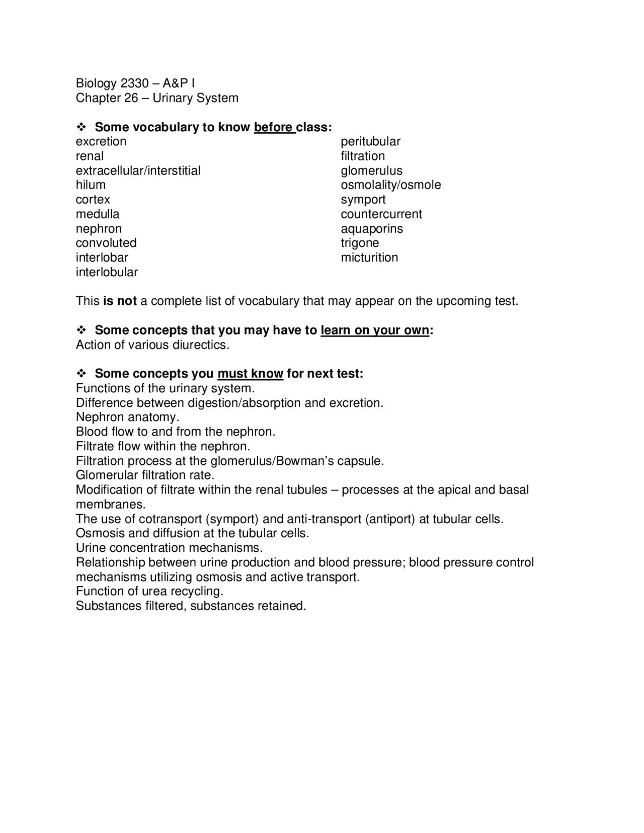 Urinary System - Anatomy and Physiology I | BIO 2330 - Docsity