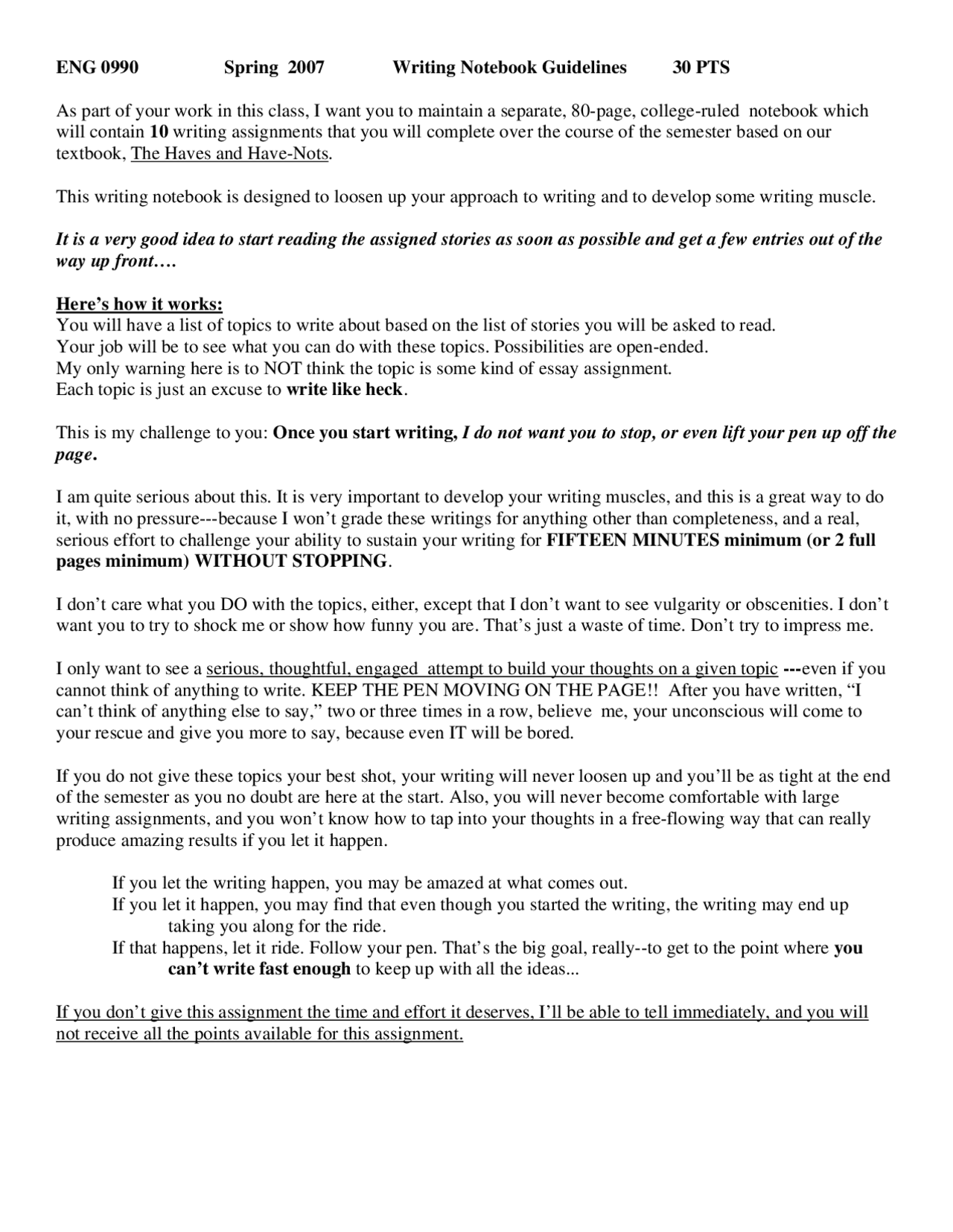 Writing Notebook Guidelines - Language Fundamentals II | ENG 0990 - Docsity