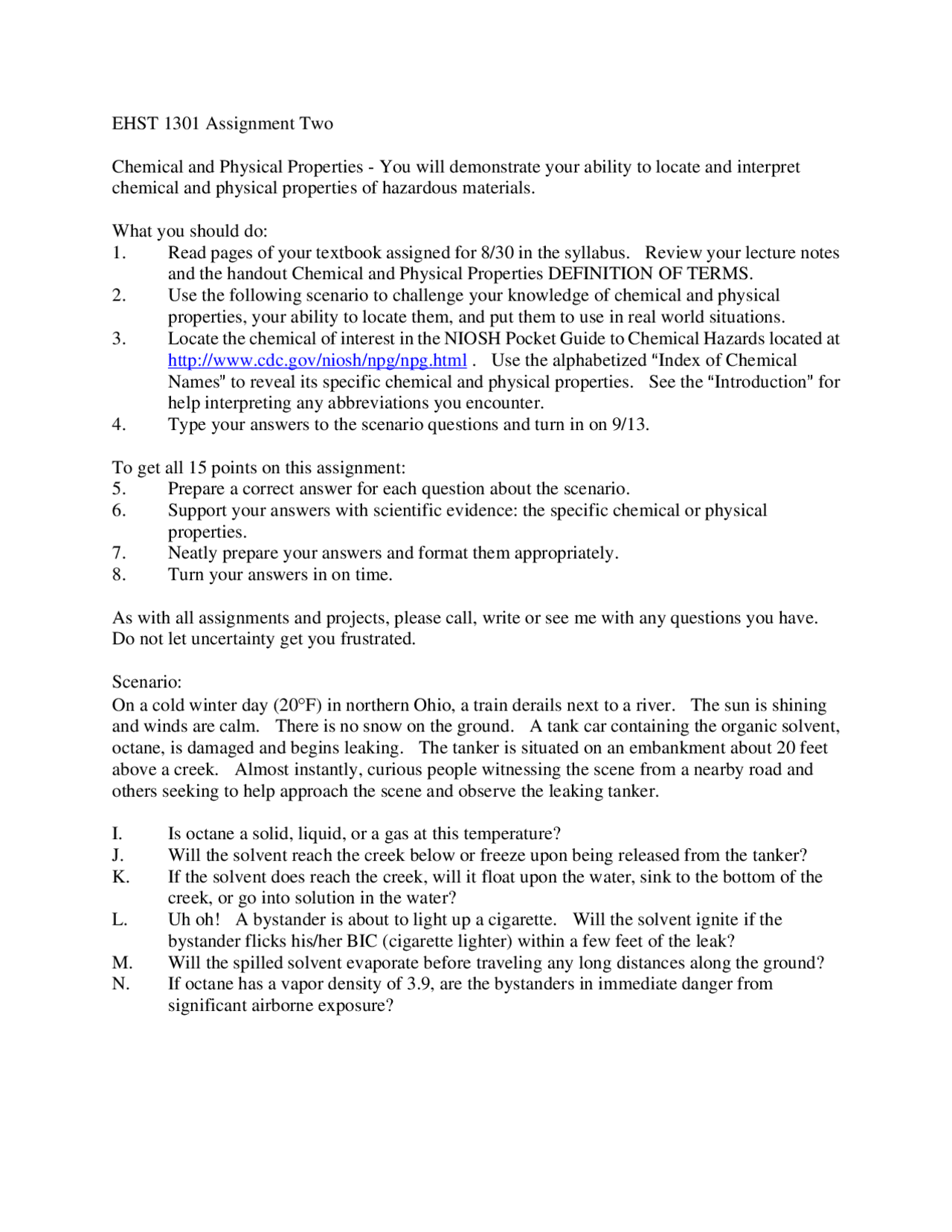 Edst3110 Science Assignment Example Chemical and Physical Properties - Assignment Two | EHST 1301 ...