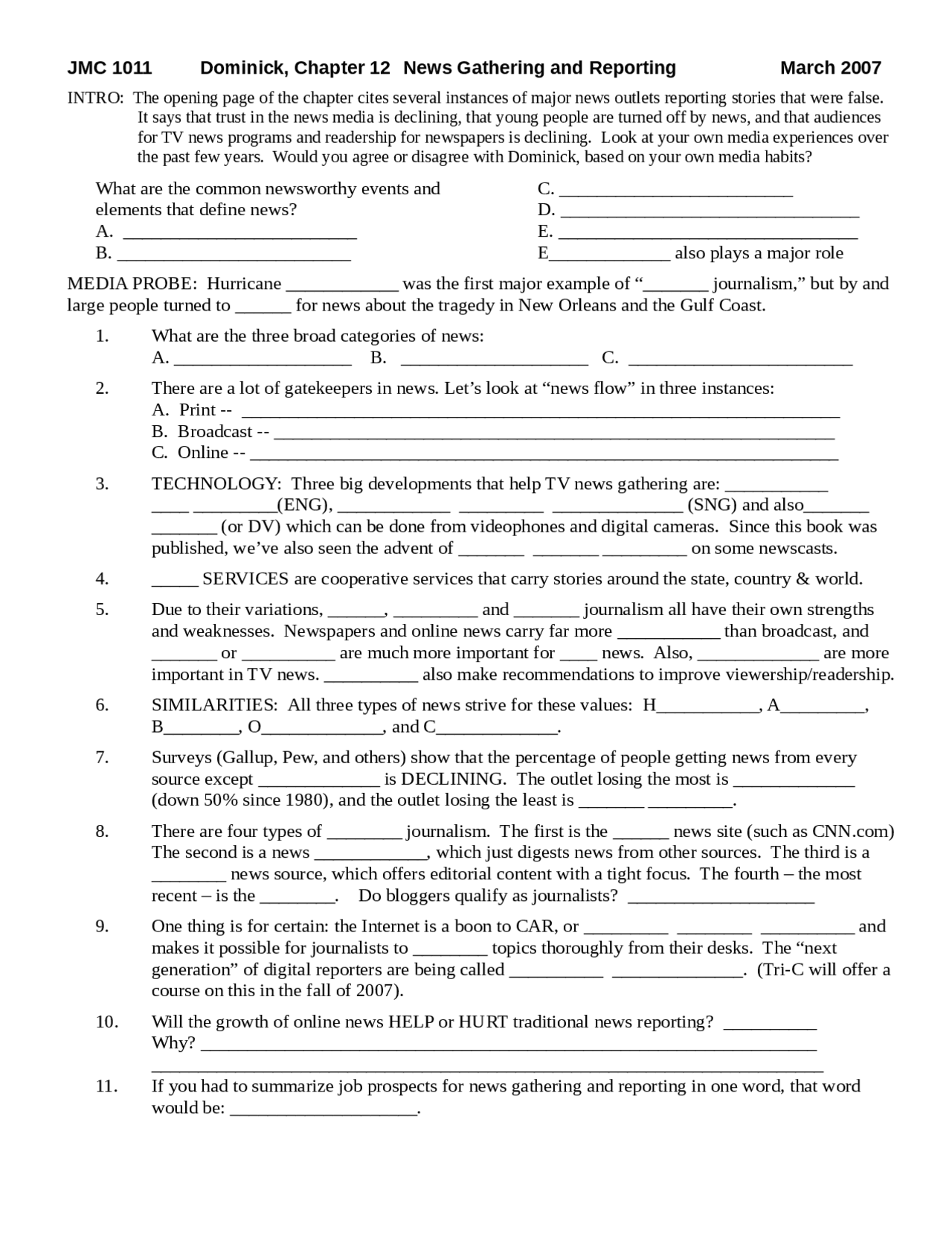 News Gathering and Reporting - Short Quiz | JMC 1011 | Study notes Mass ...