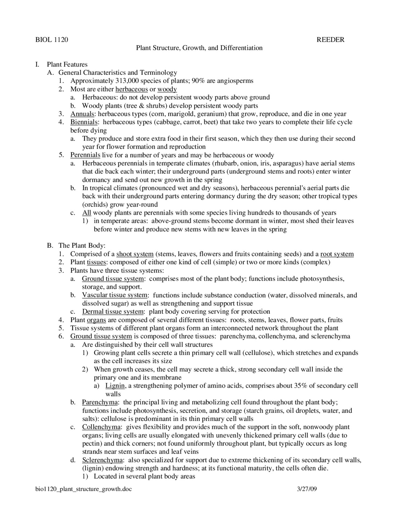 Plant Structure, Growth and Differentiation - General Biology II ...