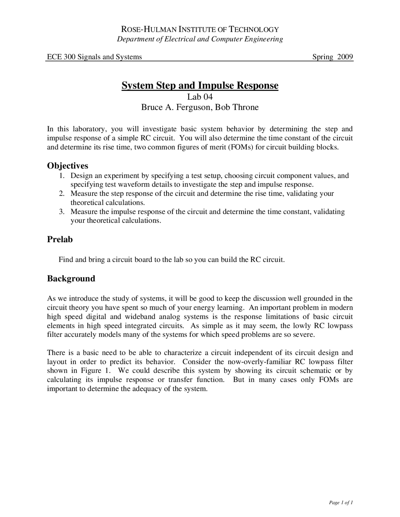 System Steps and Impulse Response - Laboratory Experiment 4 | ECE 300 ...