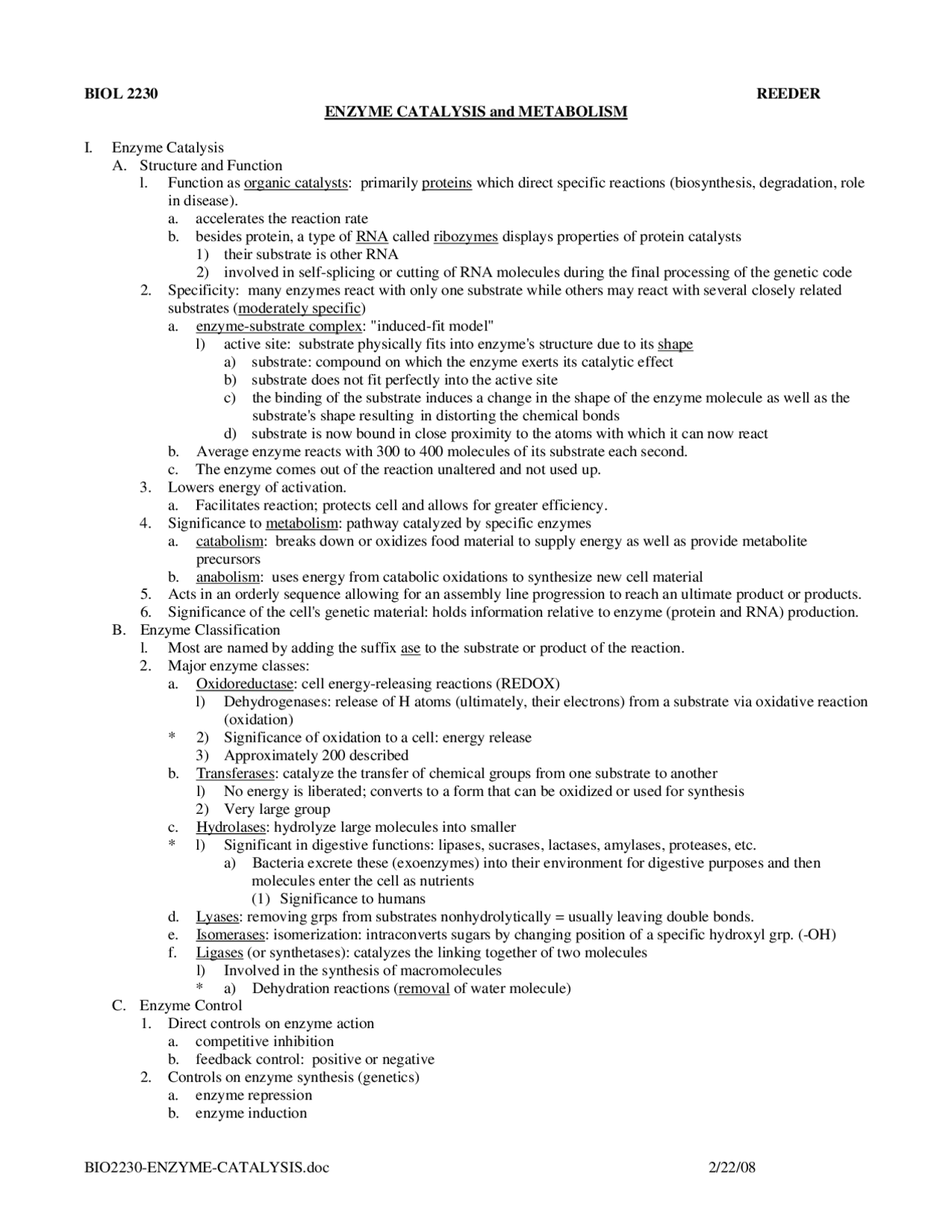 Enzyme Catalysis and Metabolism Microbiology BIOL 2230 Docsity