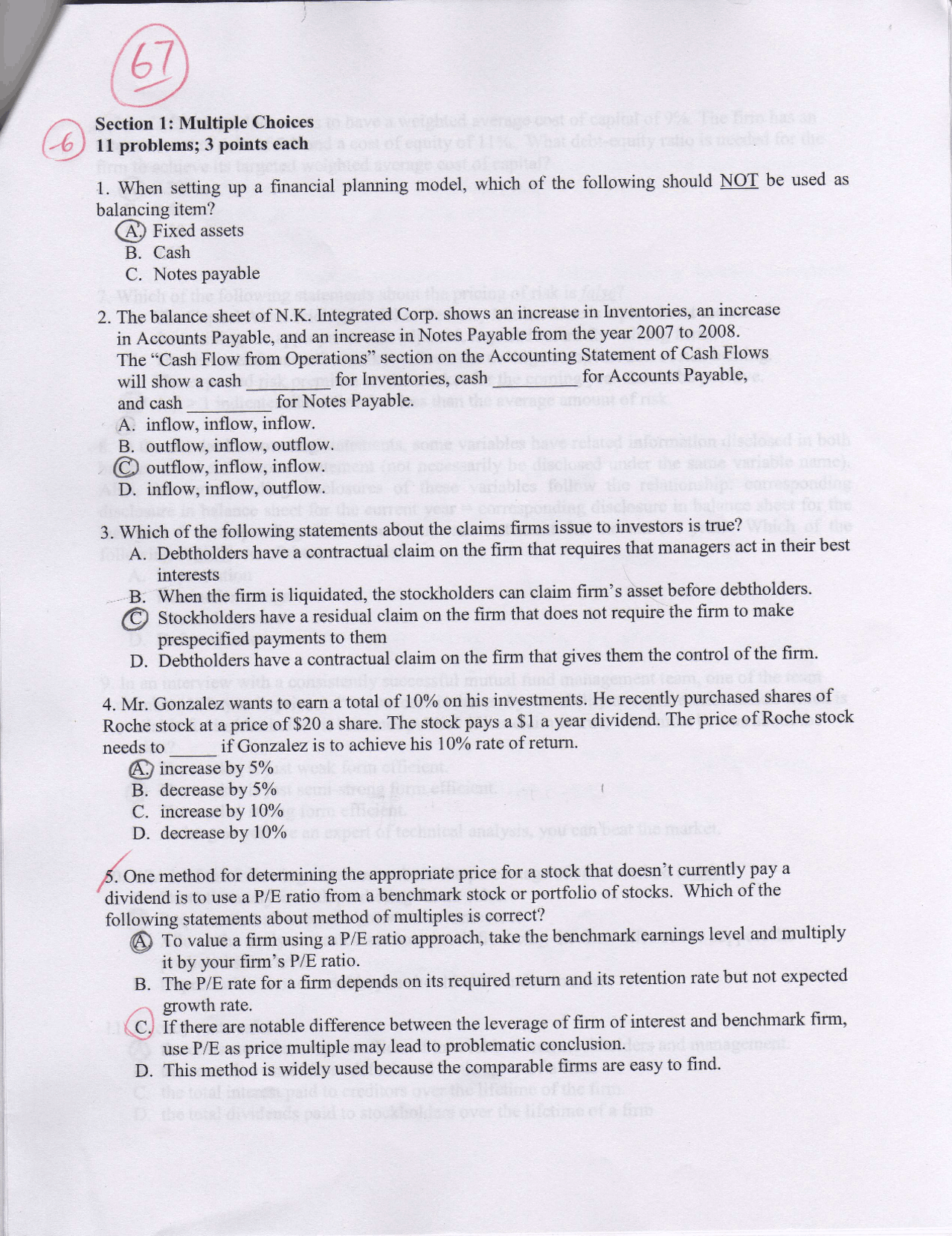 Exam 1 Resolution Corporate Finance FIN 3154 Docsity