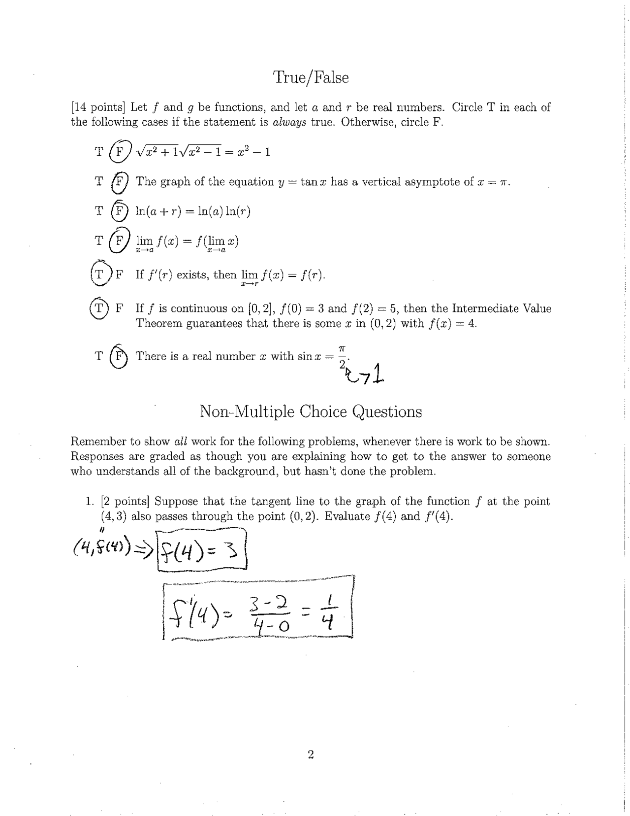 Exam 1 with Answers | Calculus IV | MATH 251 - Docsity
