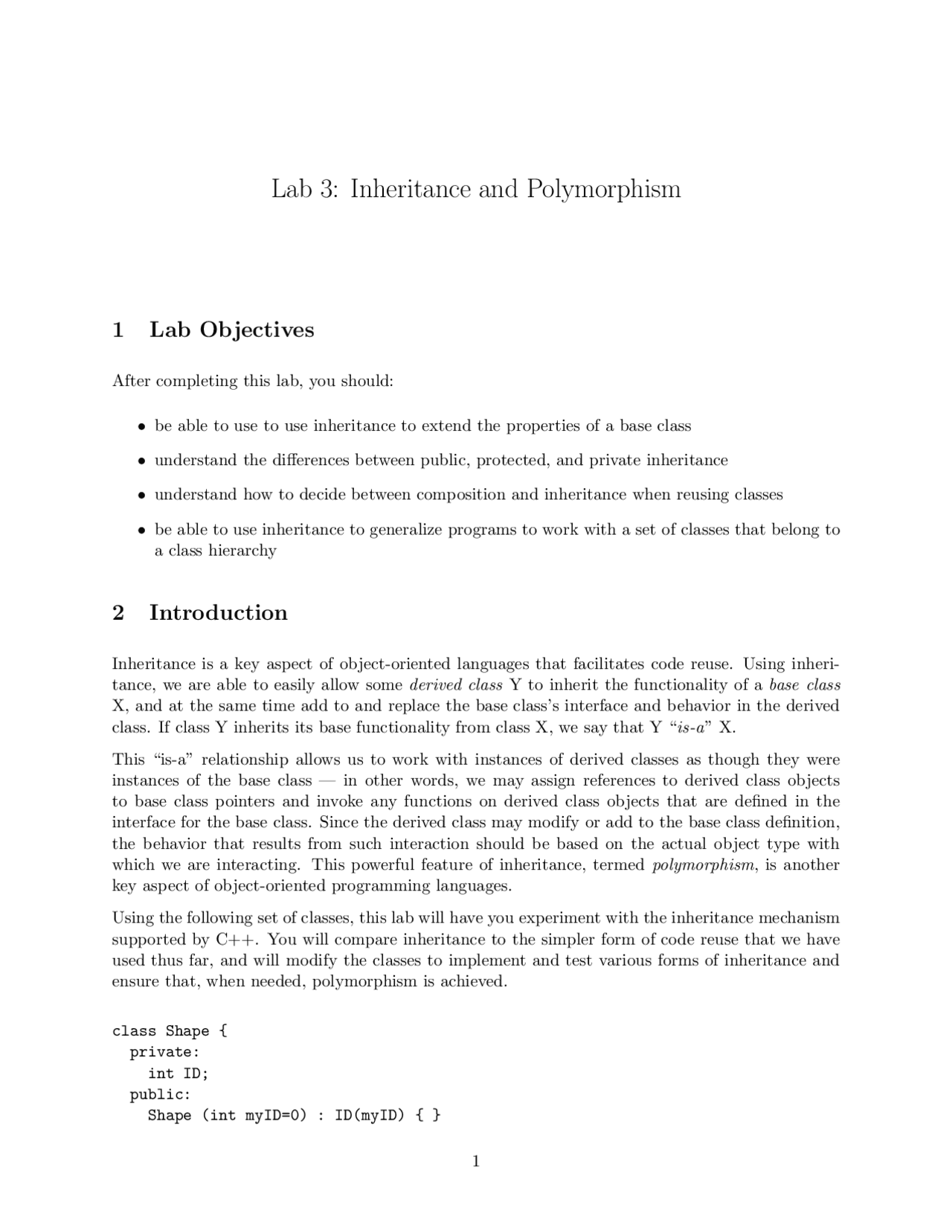 Laboratory 3: Inheritance and Polymorphism | CS 331 - Docsity