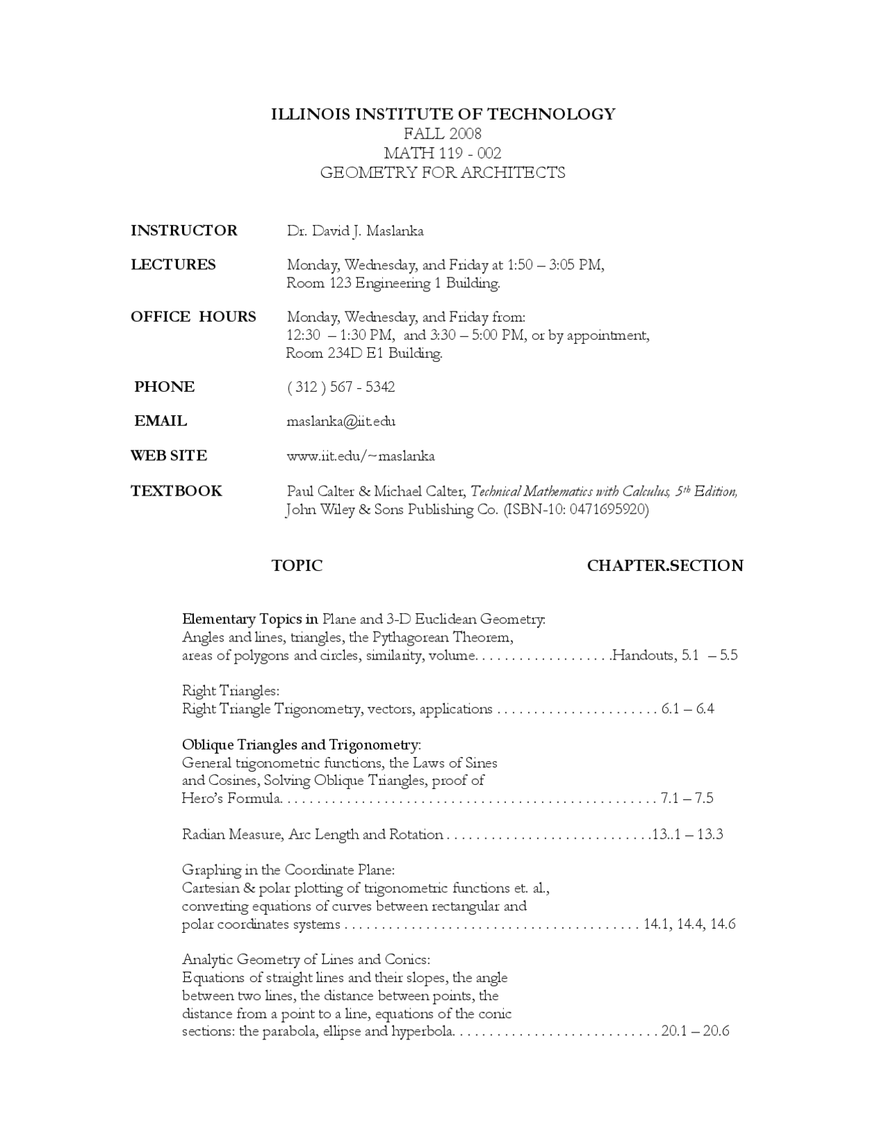 Syllabus for Geometry for Architects | MATH 119 | Assignments ...