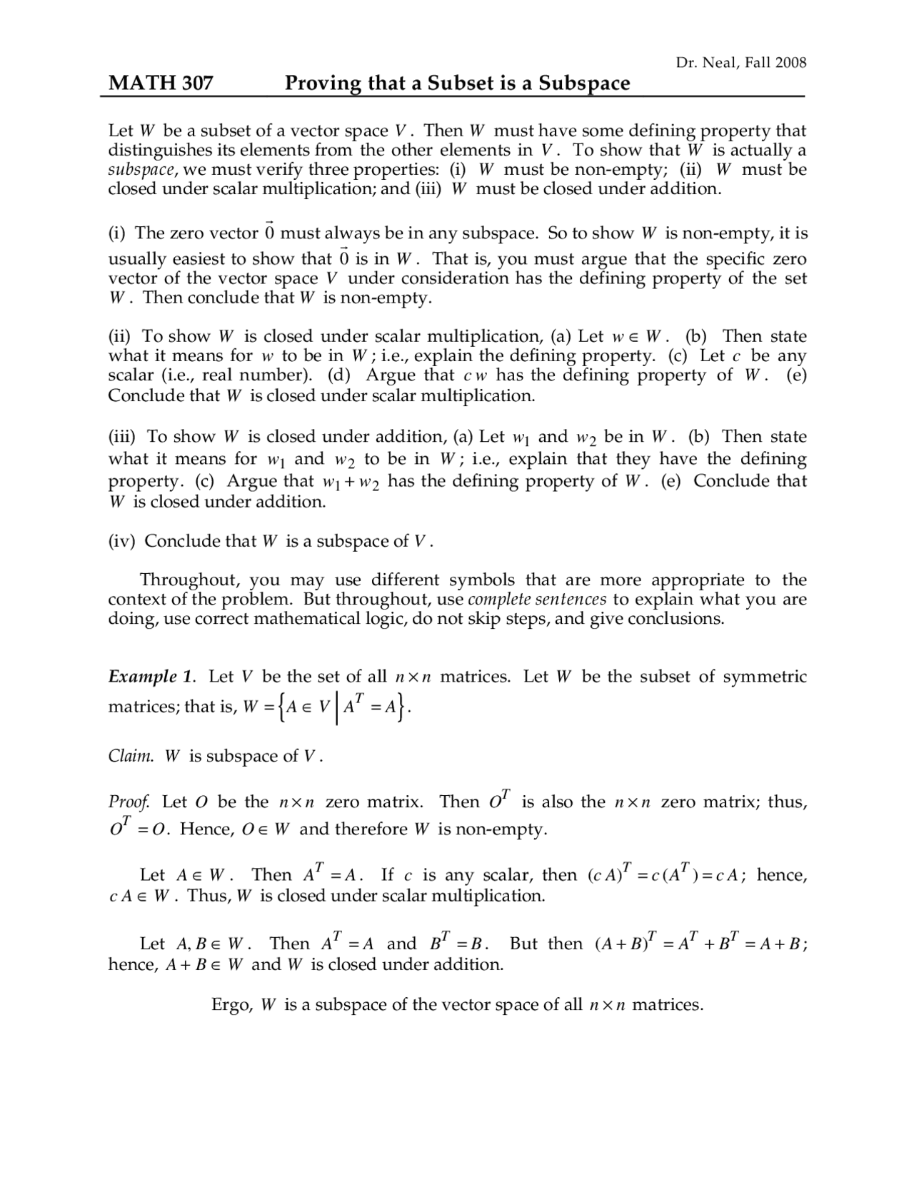 Linear Algebra Introduction Examples 4 Examples with Solution of Introduction to Linear Algebra | MATH 307 ...