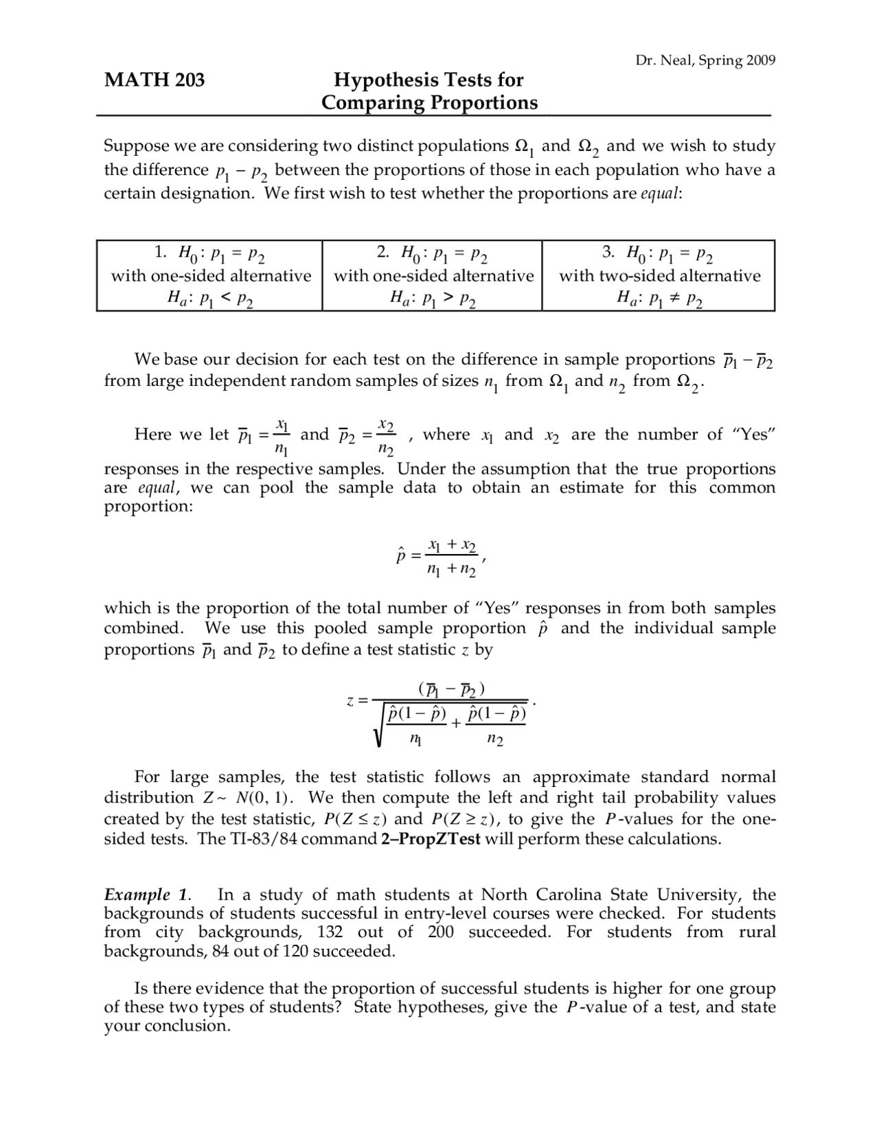 Hypothesis Tests for Comparing Proportions - Statistics | MATH 203 ...