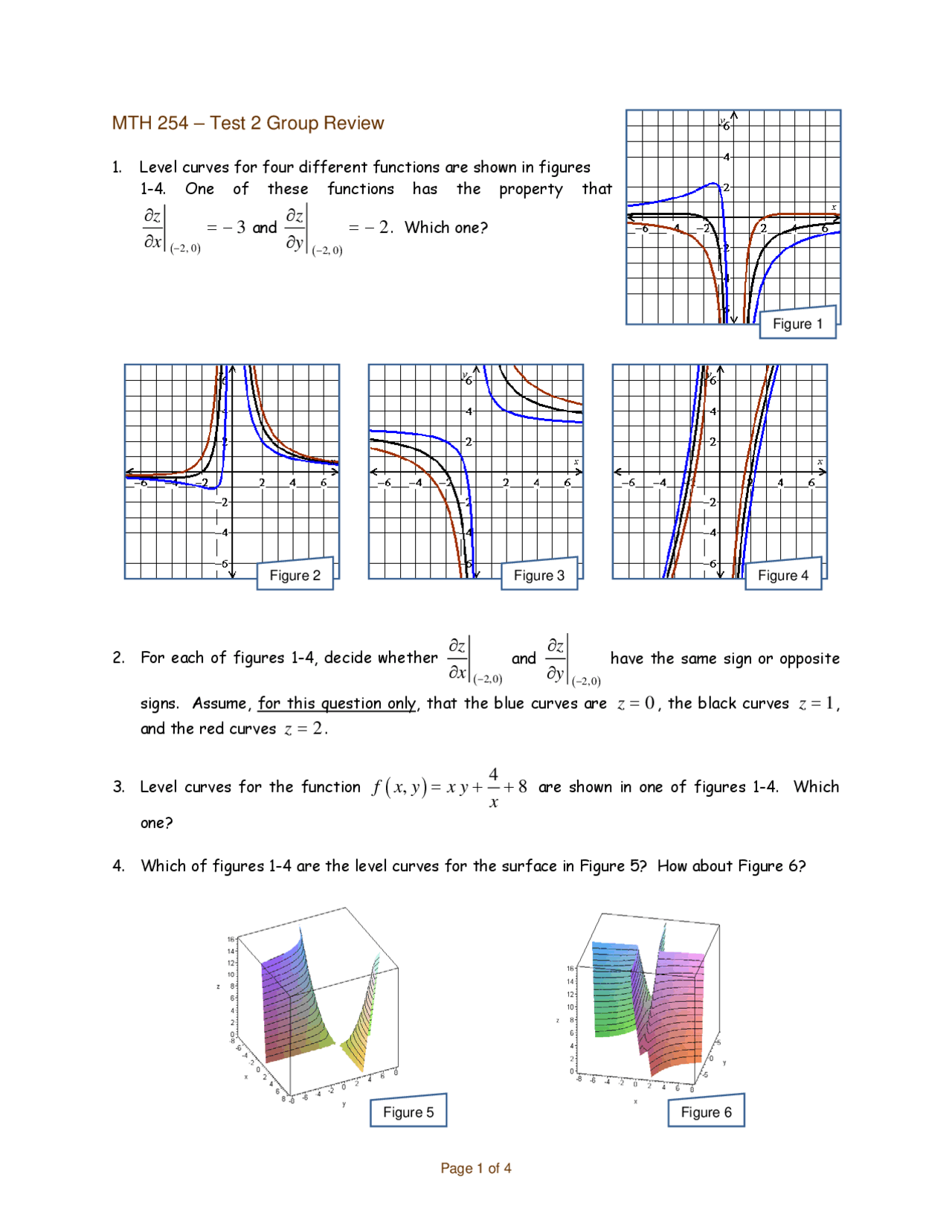 Test 2 Group Review For Vector Calculus I Mth 254 Docsity