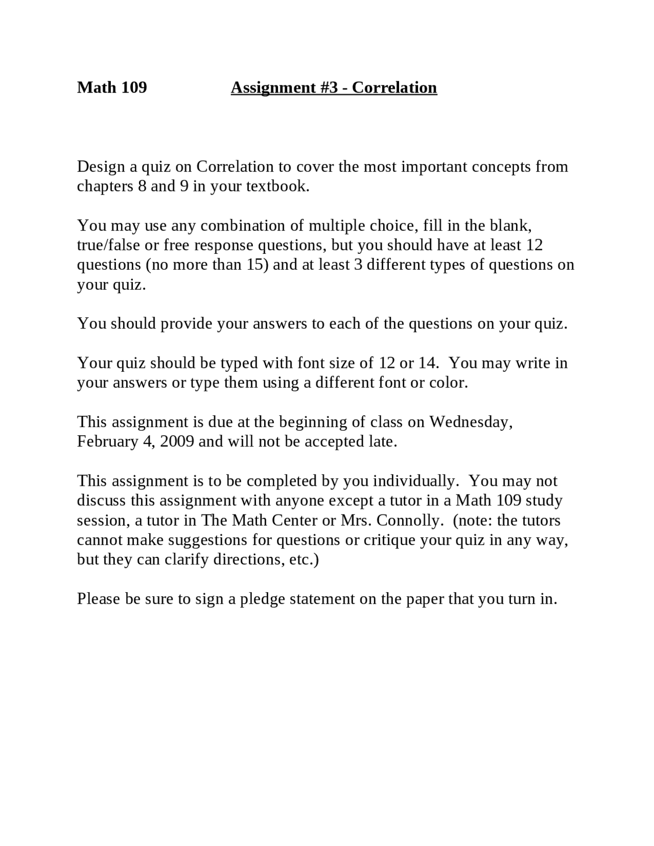 Correlation - Assignment #3 - Elementary Probability and Statistics ...