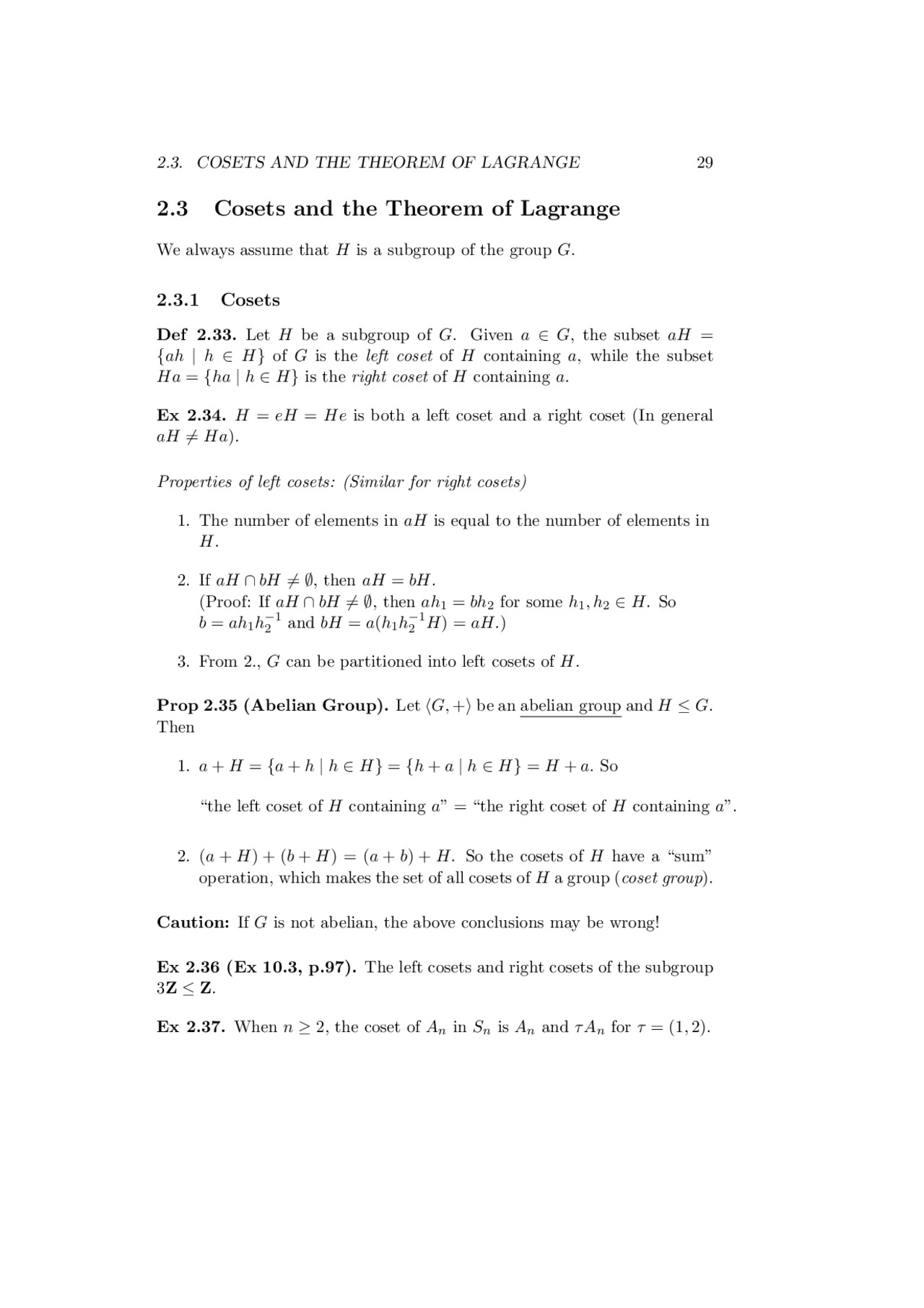 Cosets and the Theorem of Lagrange: Subgroups and Their Divisibility in  Group Theory - Pro | Study notes Abstract Algebra | Docsity