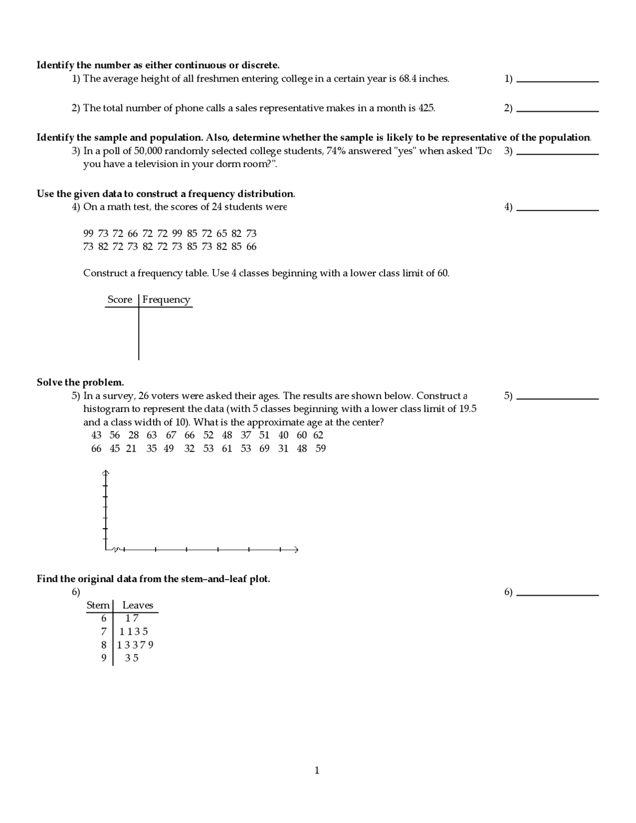 Identify the Sample, Population and Frequency Distribution - Exam 2 ...