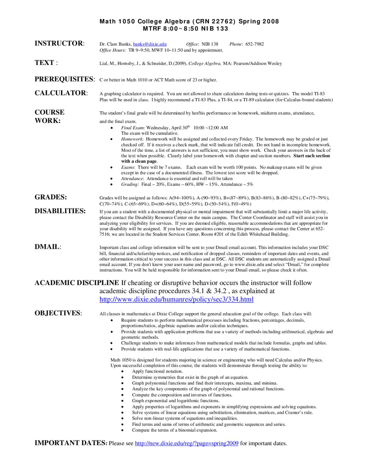 Tentative Schedule for Final Exam - College Algorithms / Pre-Calculus ...
