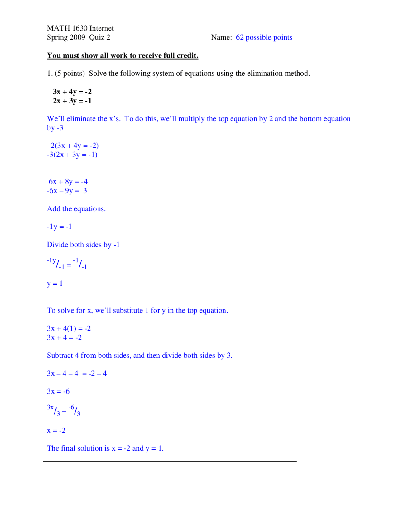 Questions for Quiz 2 - Finite Mathematics | MATH 1630 - Docsity