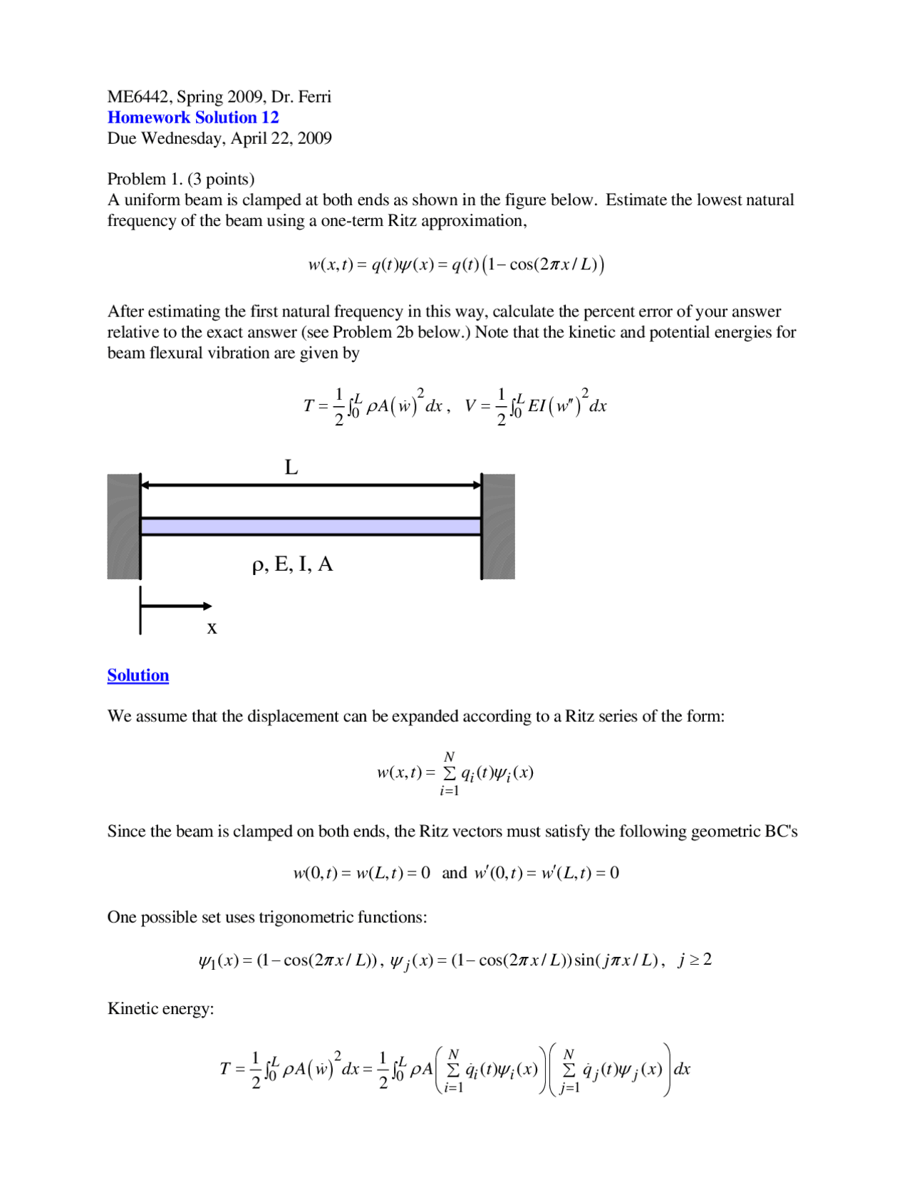 Homework 12 With Solutions Vibration Mechanical System Me 6442 Docsity