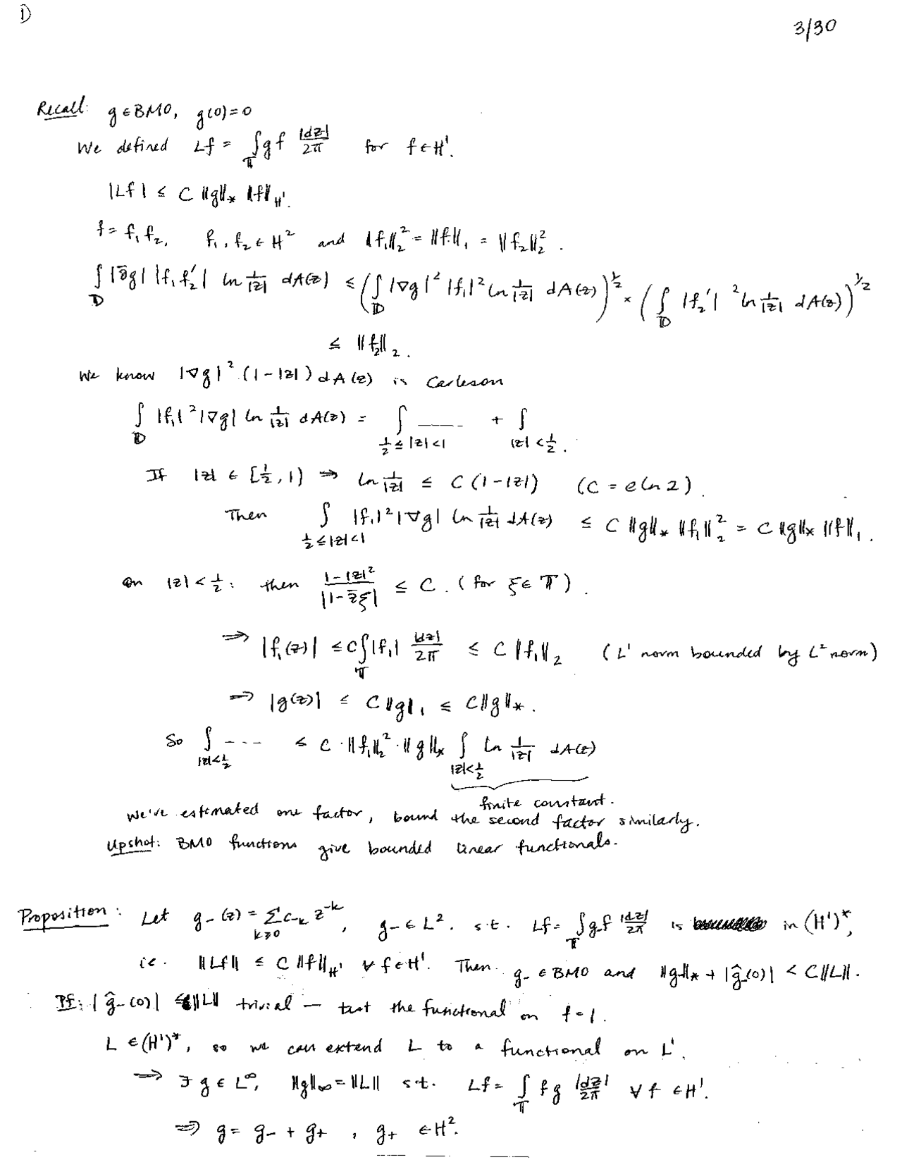 Handwritten Notes on Bounded mean oscillation | MATH XLIST - Docsity