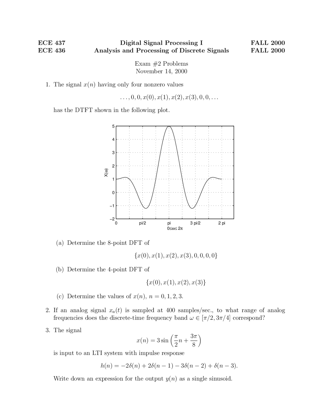 Signals Ece Exam 2 for Analysis and Processing of Discrete Signals | ECE 437 ...