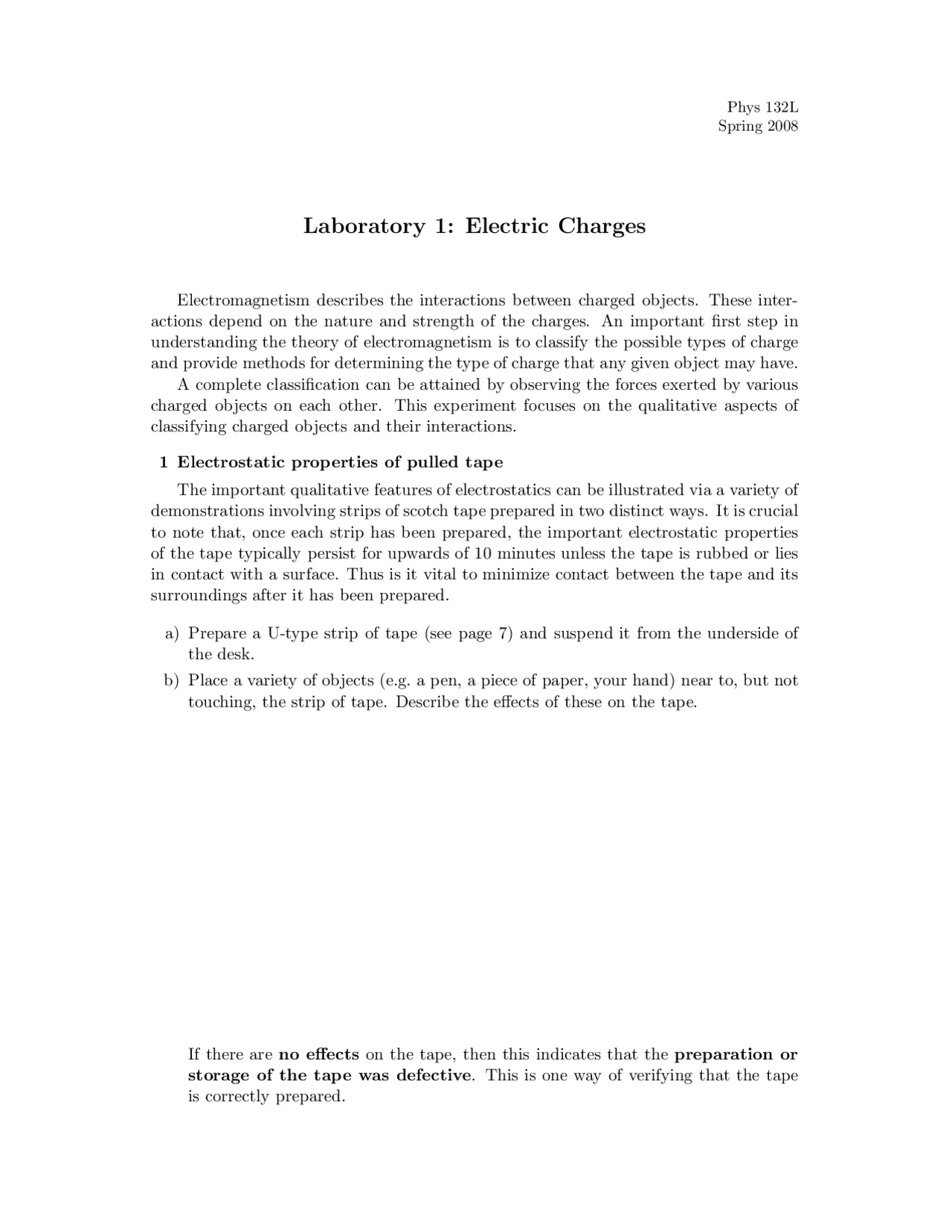 Lab 1 for Electric Charges - Electromagnetism and Optics | PHYS 132 ...