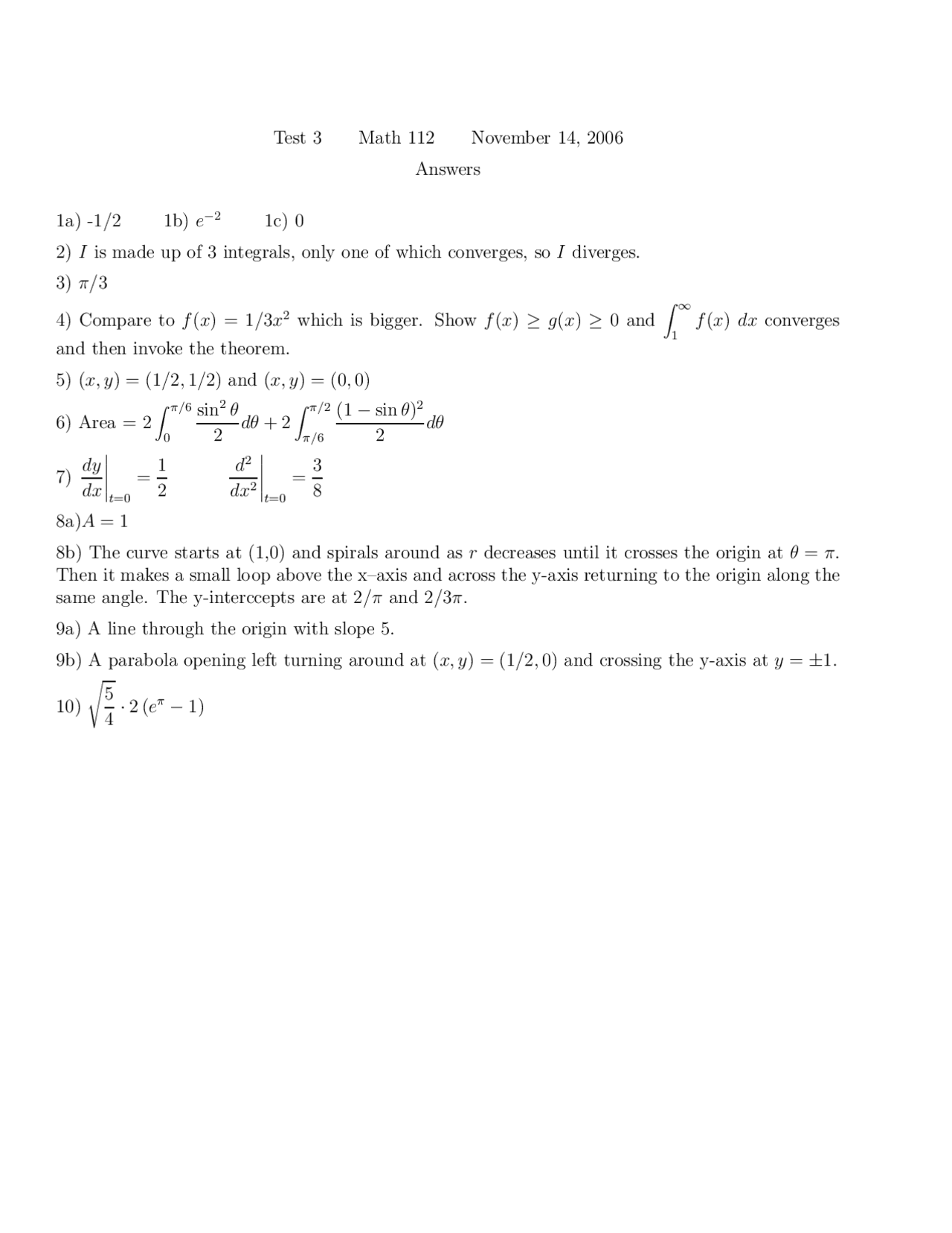 Calc 2 Test Calculus II - Test 3 with Questions | MATH 112 - Docsity