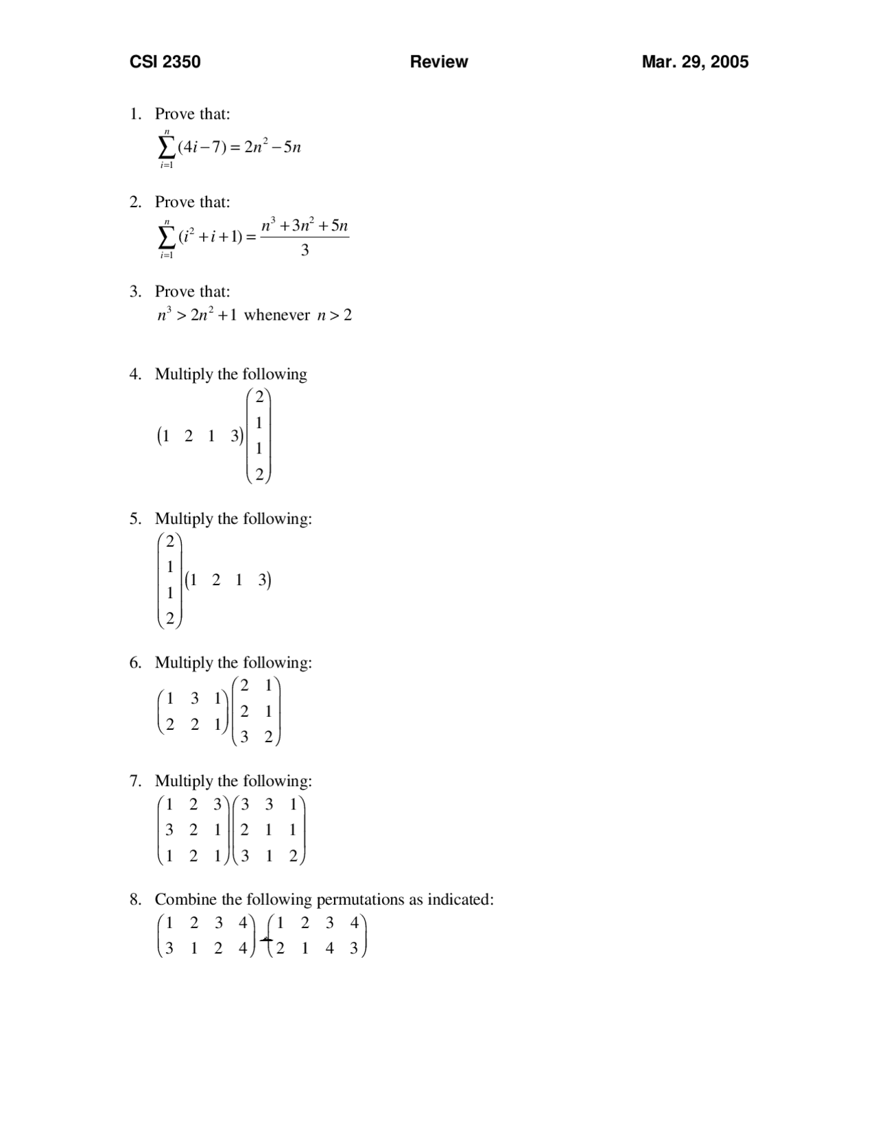 Exam Review Sheet - Discrete Structures | CSI 2350 - Docsity