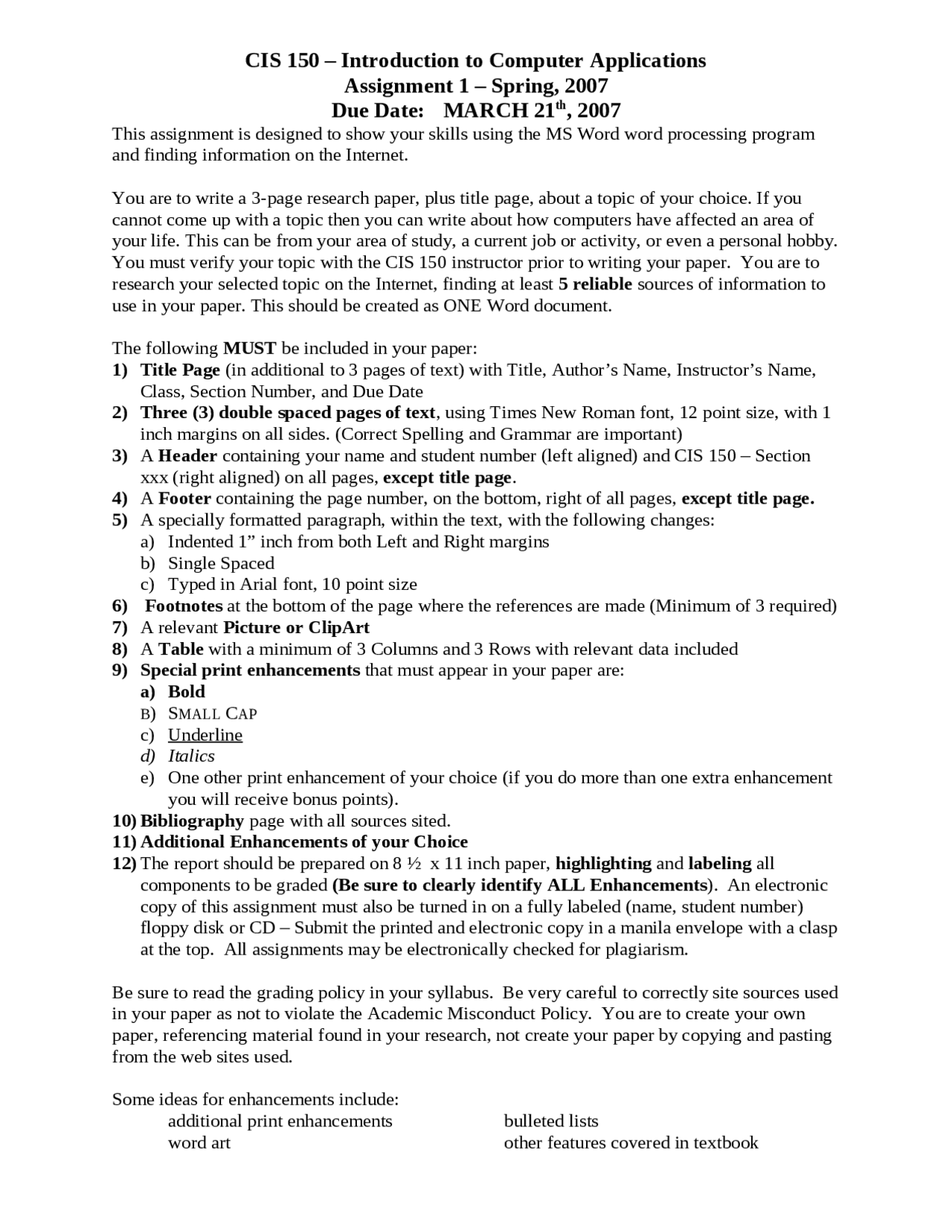Introduction to Computer Applications - Assignment I | CIS 150 ...